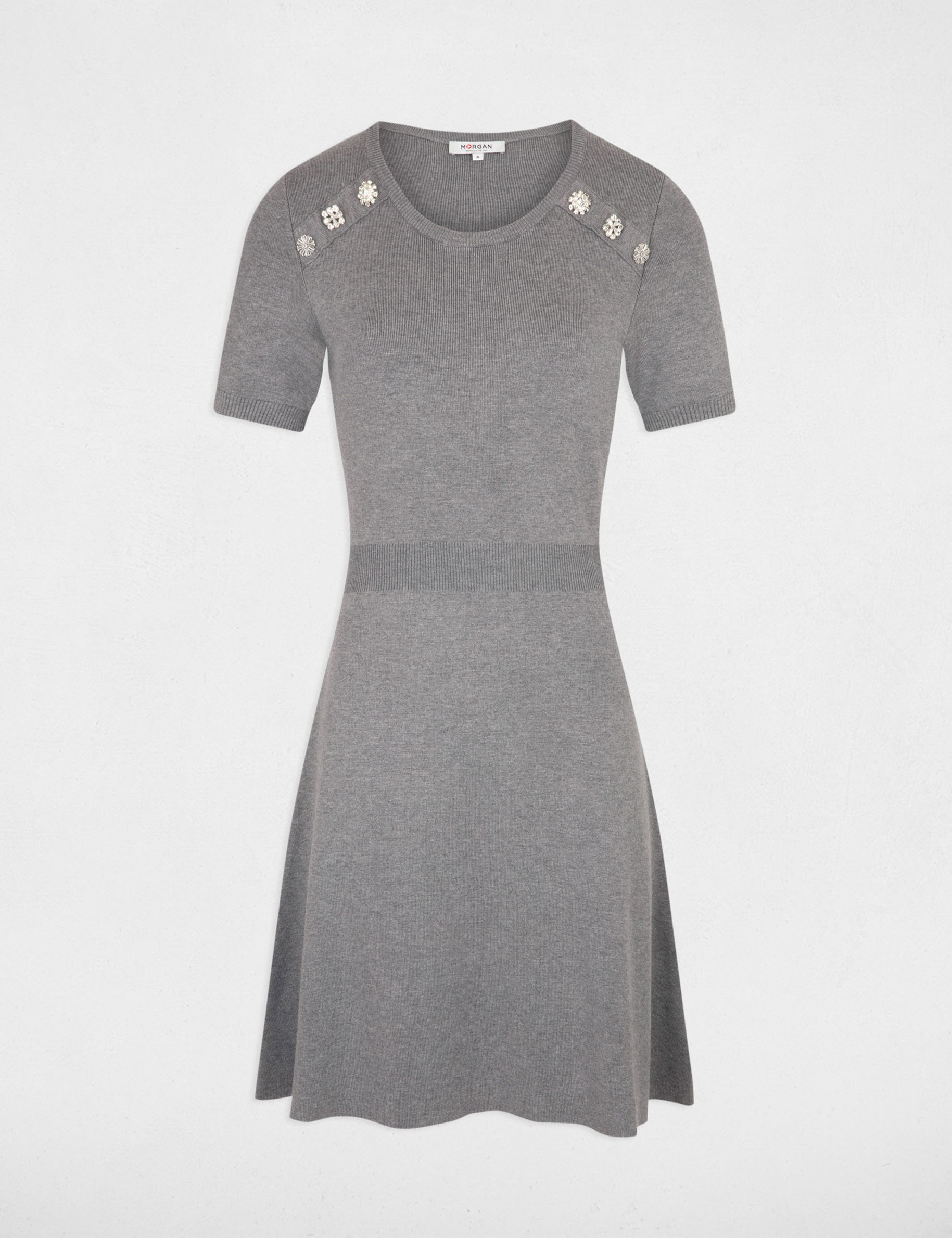 Robe tricot courte trapèze gris anthracite femme