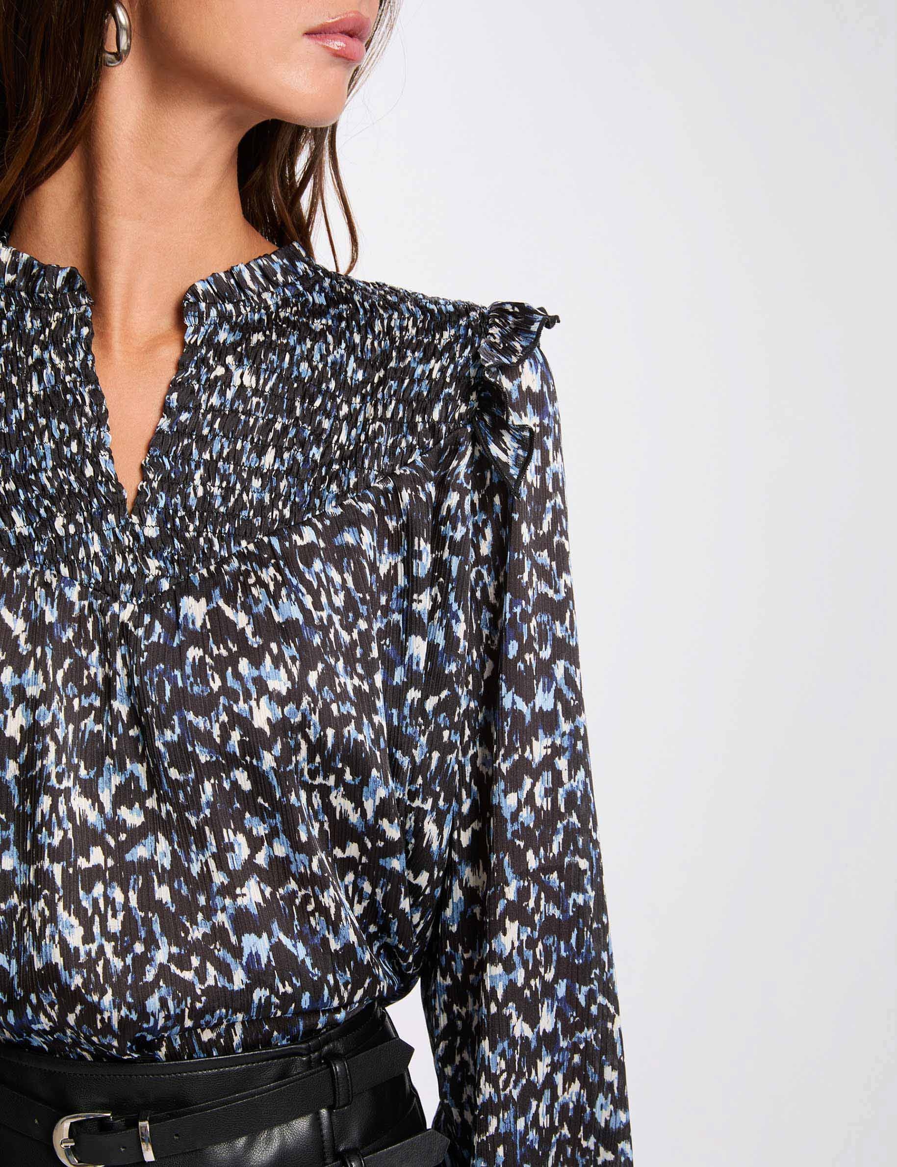 Blouse plissée col v multicolore femme