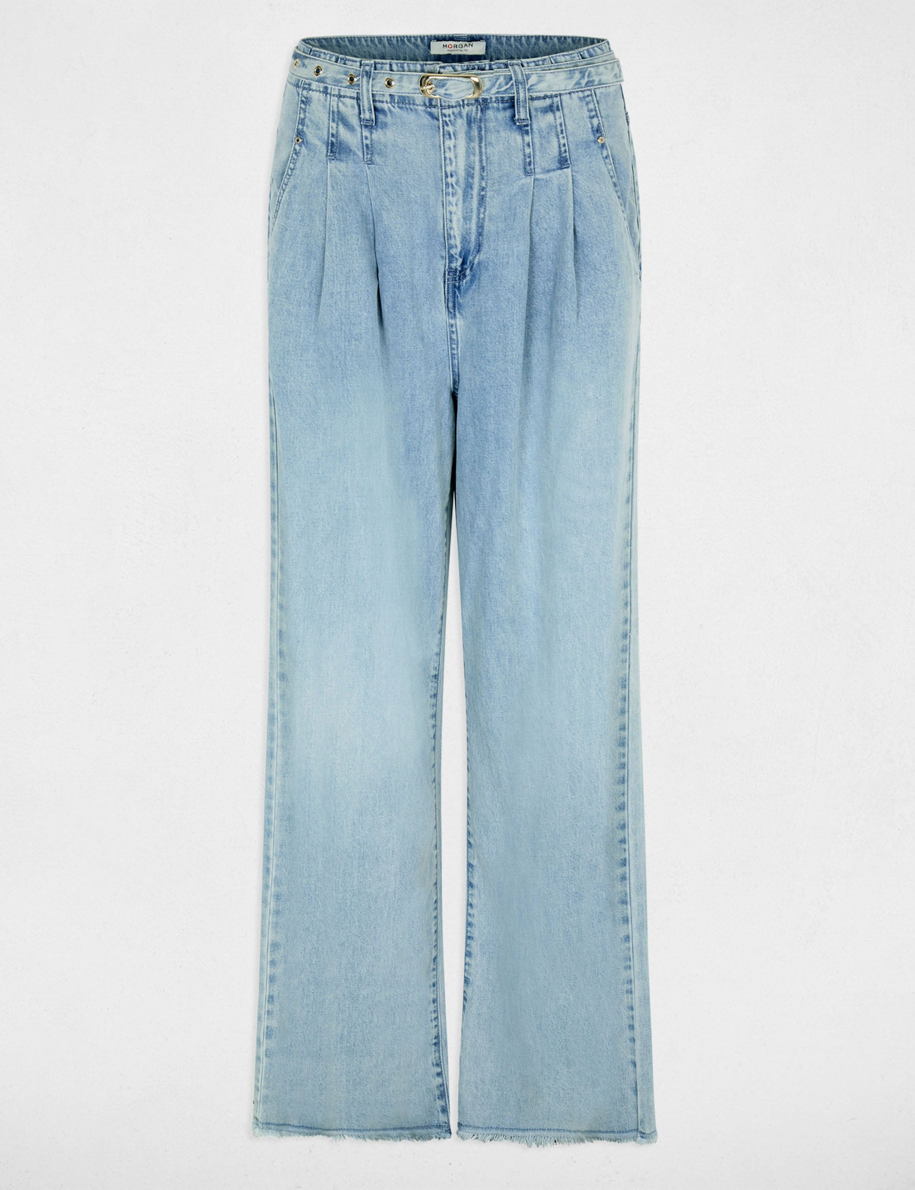 Jean large taille haute denim bleach femme