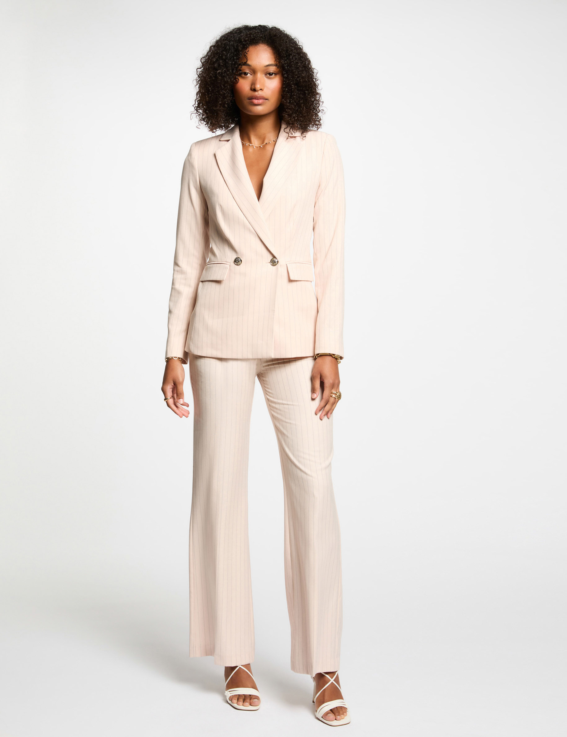 getailleerde gestreepte blazer lichtroze vrouw Getailleerde gestreepte blazer lichtroze vrouw