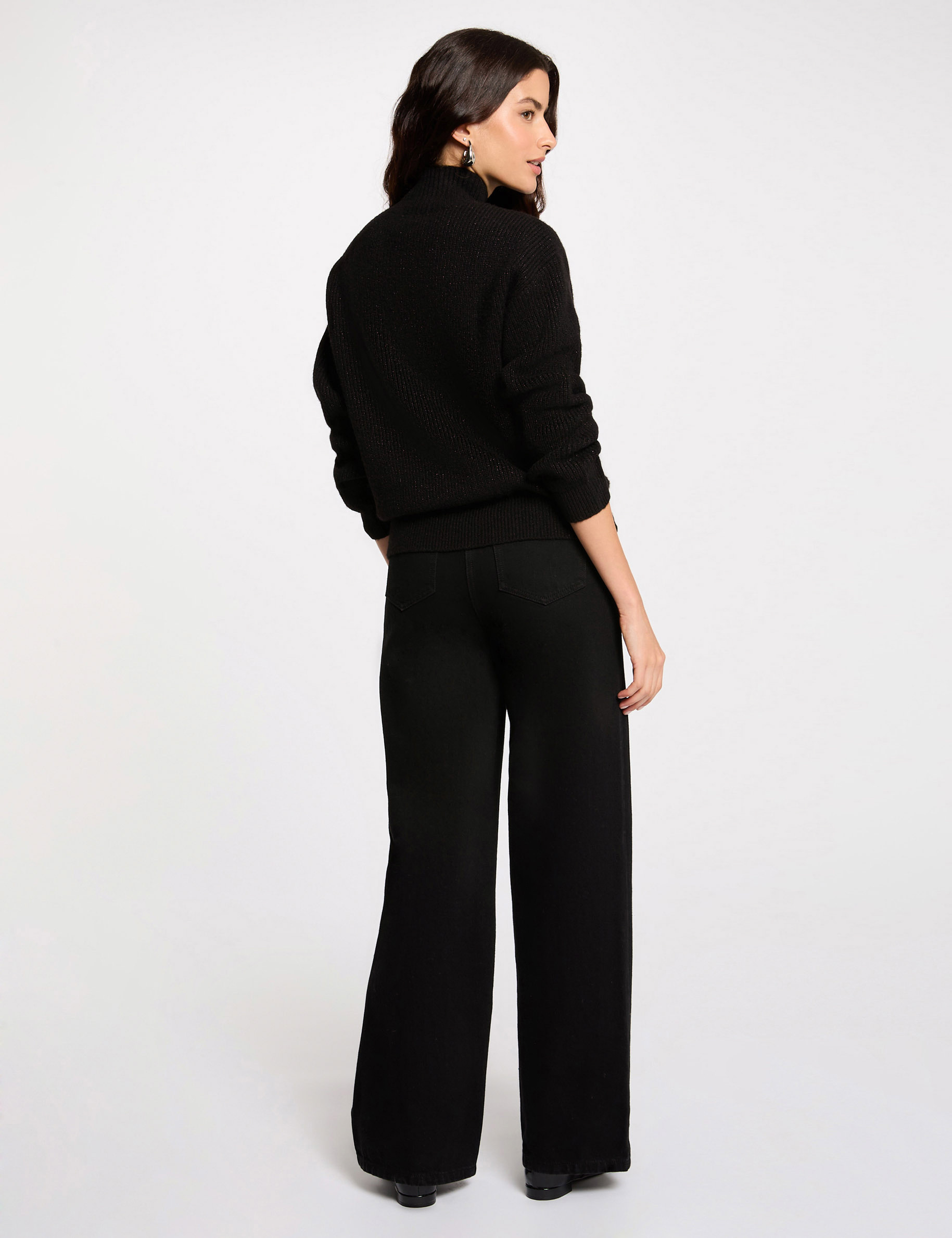 Pull manches longues avec boutons noir femme