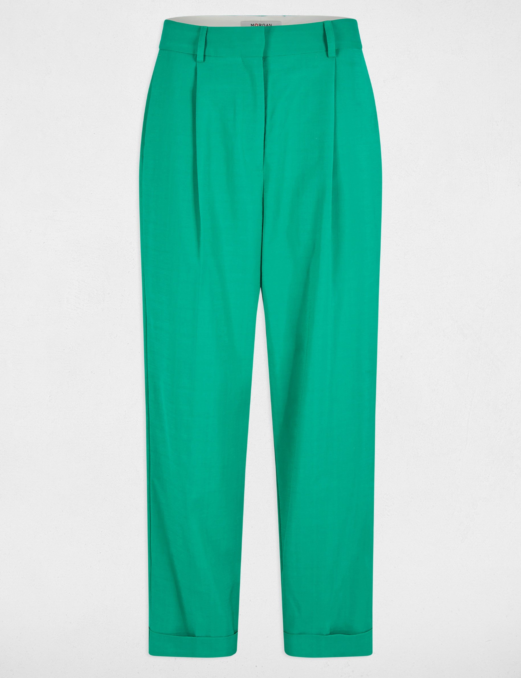 rechte broek met plooien emerald groen vrouw Rechte broek met plooien emerald groen vrouw