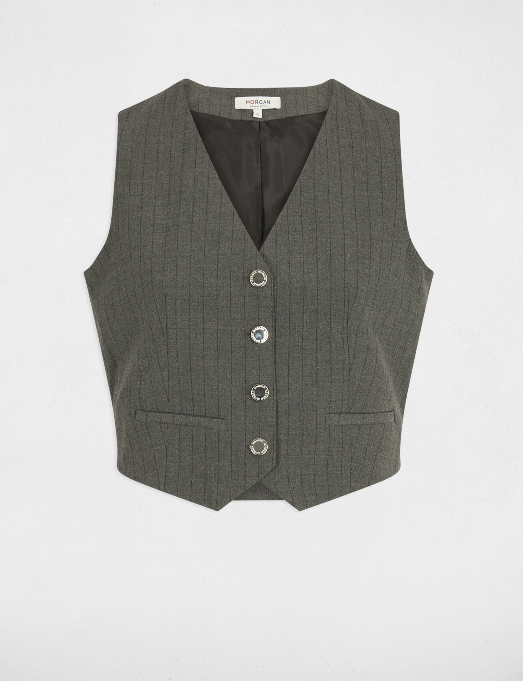 gilet sans manches raye gris moyen femme Gilet sans manches rayé gris moyen femme