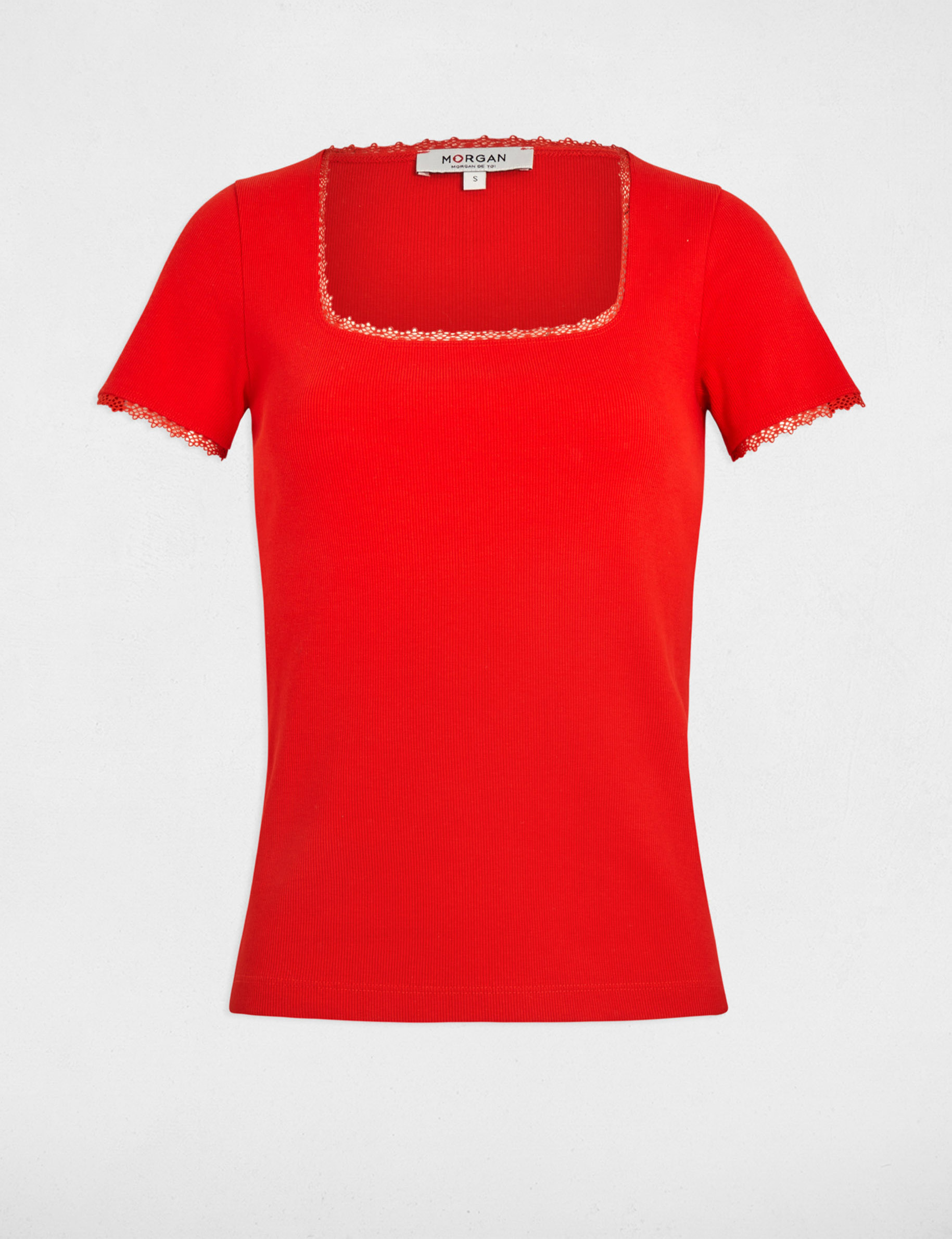 t shirt korte geribbelde mouwen oranje vrouw T-shirt korte geribbelde mouwen oranje vrouw