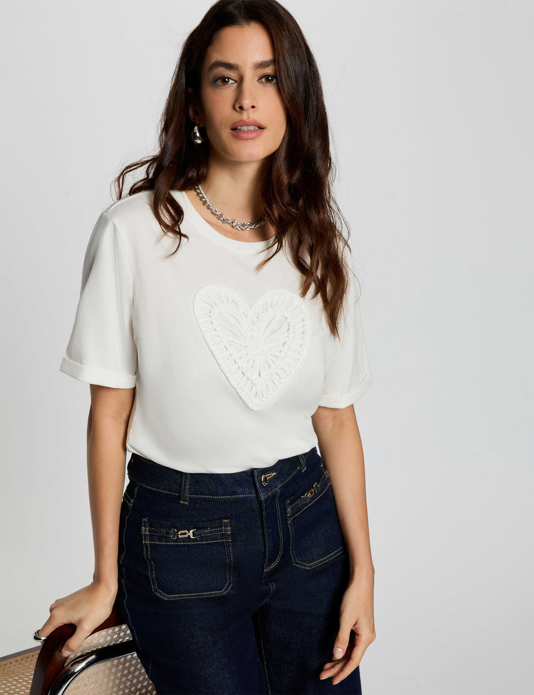 T-shirt droit manches courtes blanc femme