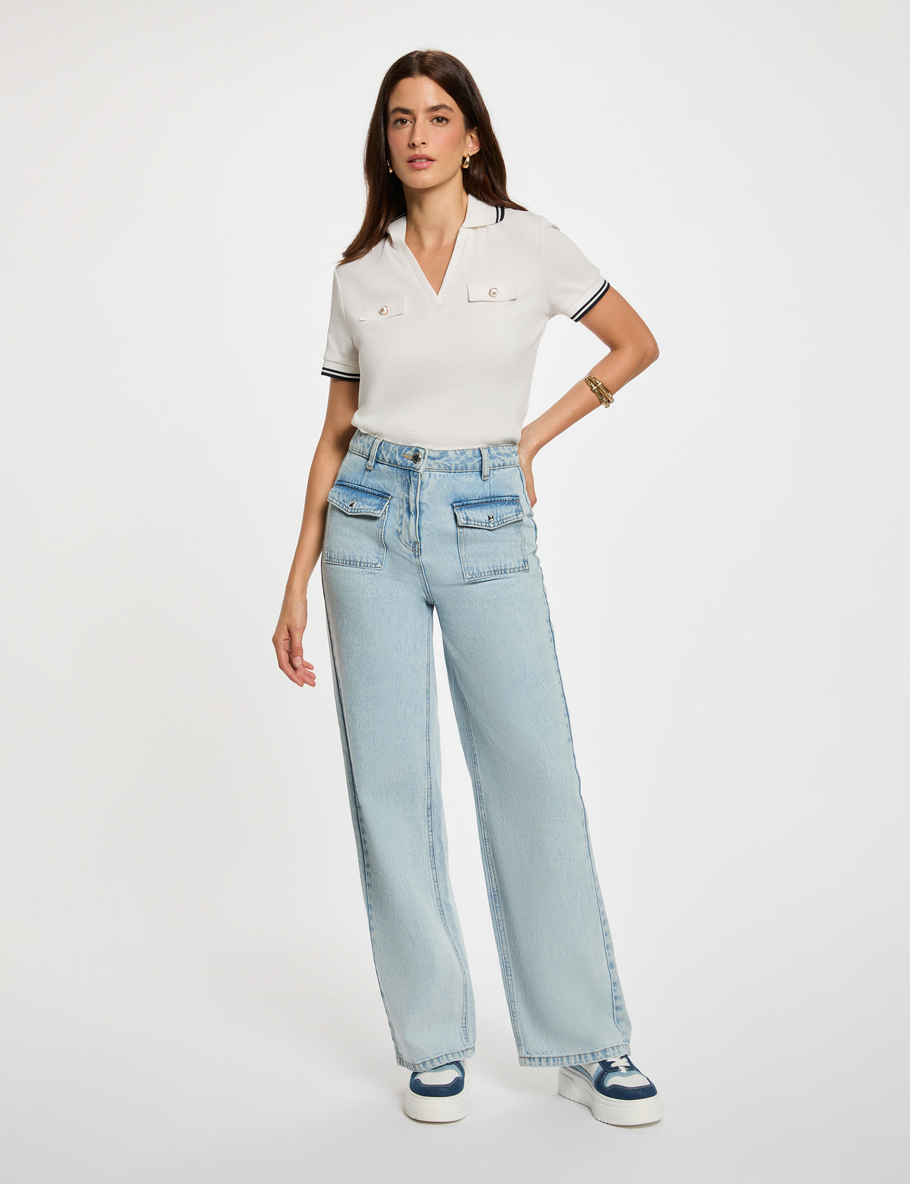getailleerd poloshirt helder wit vrouw Getailleerd poloshirt helder wit vrouw