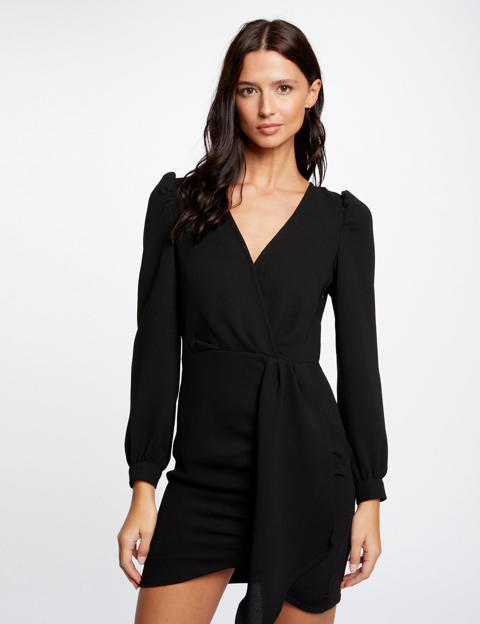 robe ajustee drapee manches longues noir femme Robe ajustée drapée manches longues noir femme