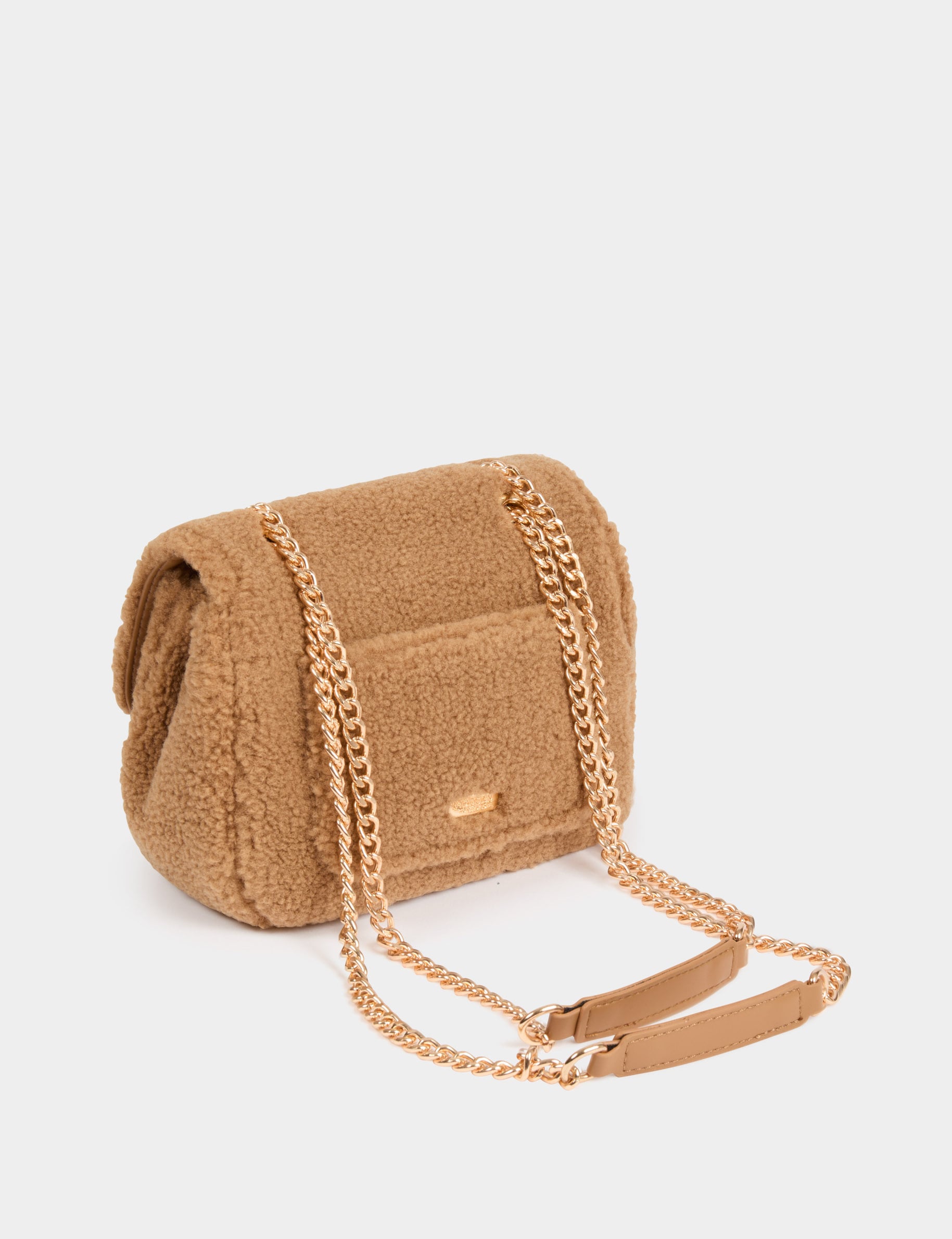 Pluizige schoudertas camel vrouw