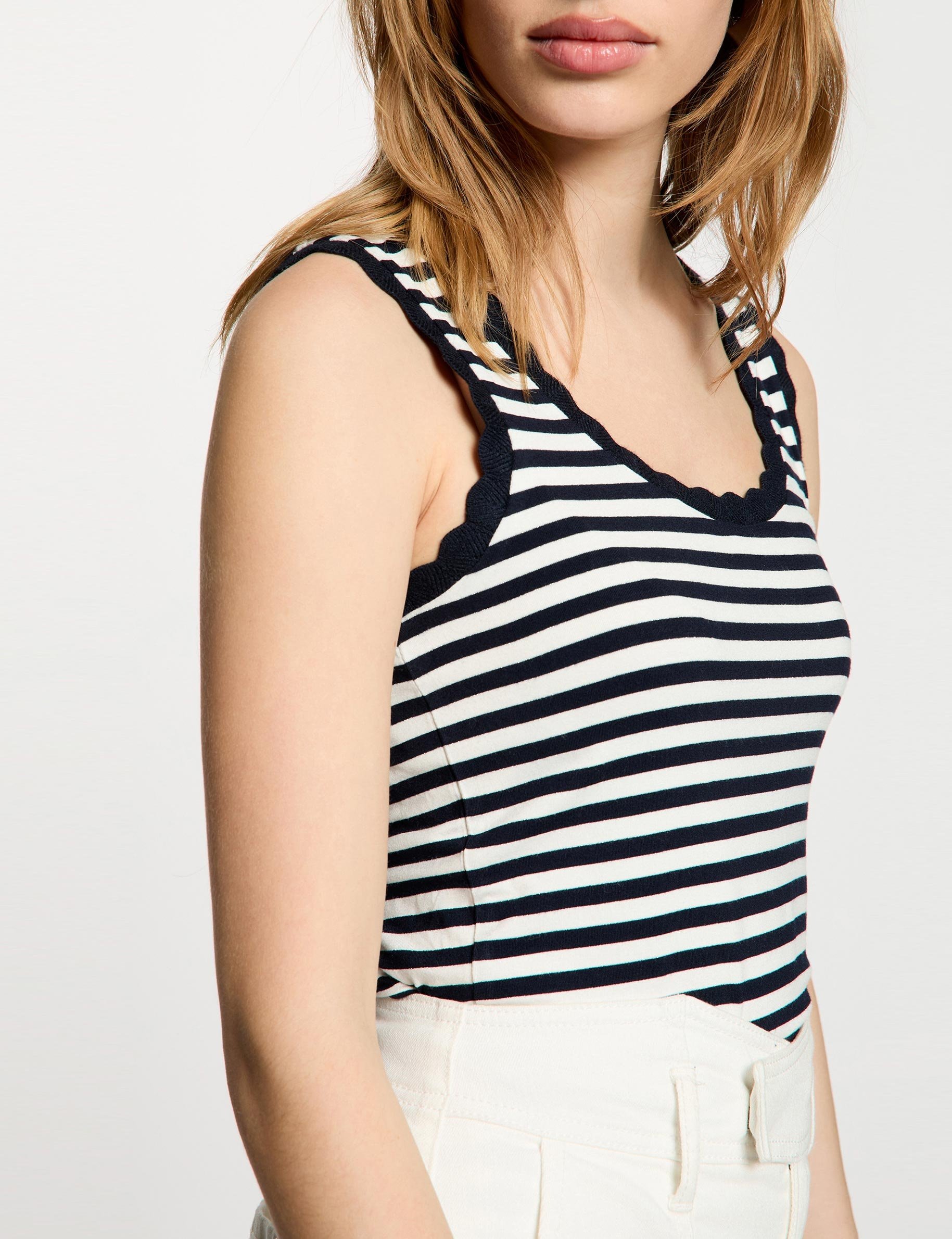 Gestreepte tanktop met ronde hals marineblauw vrouw