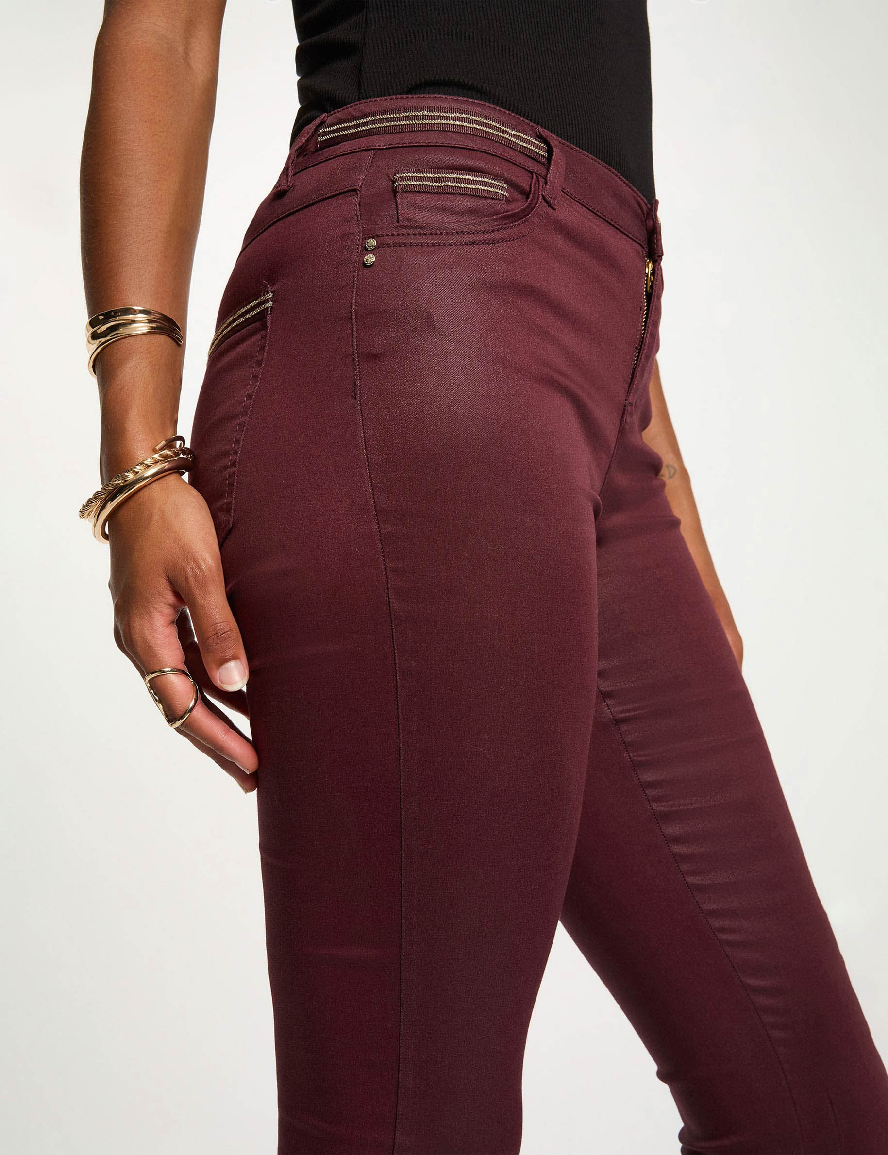 Gecoate slimfit broek pruim vrouw