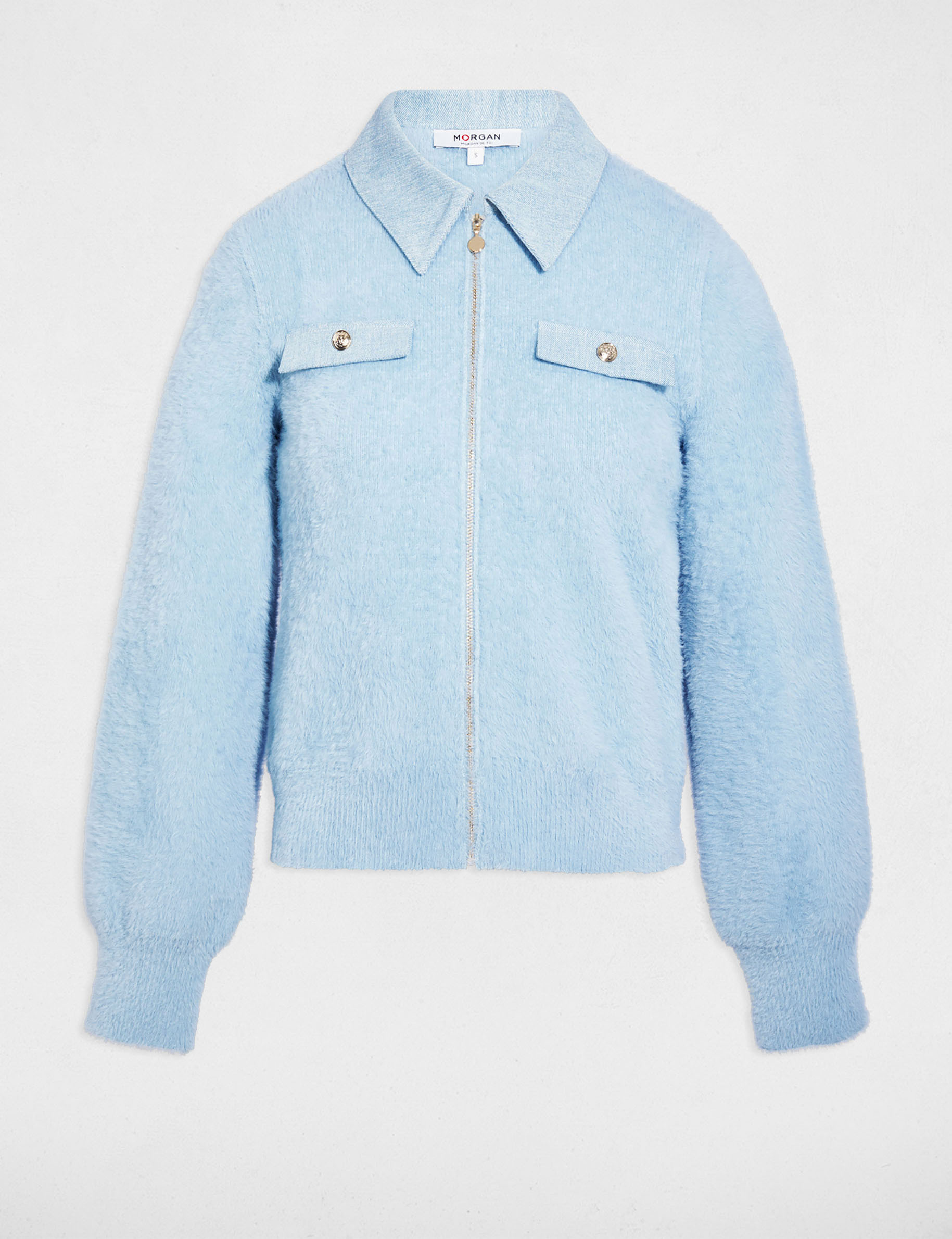 Veste col &agrave; revers bleu ciel femme