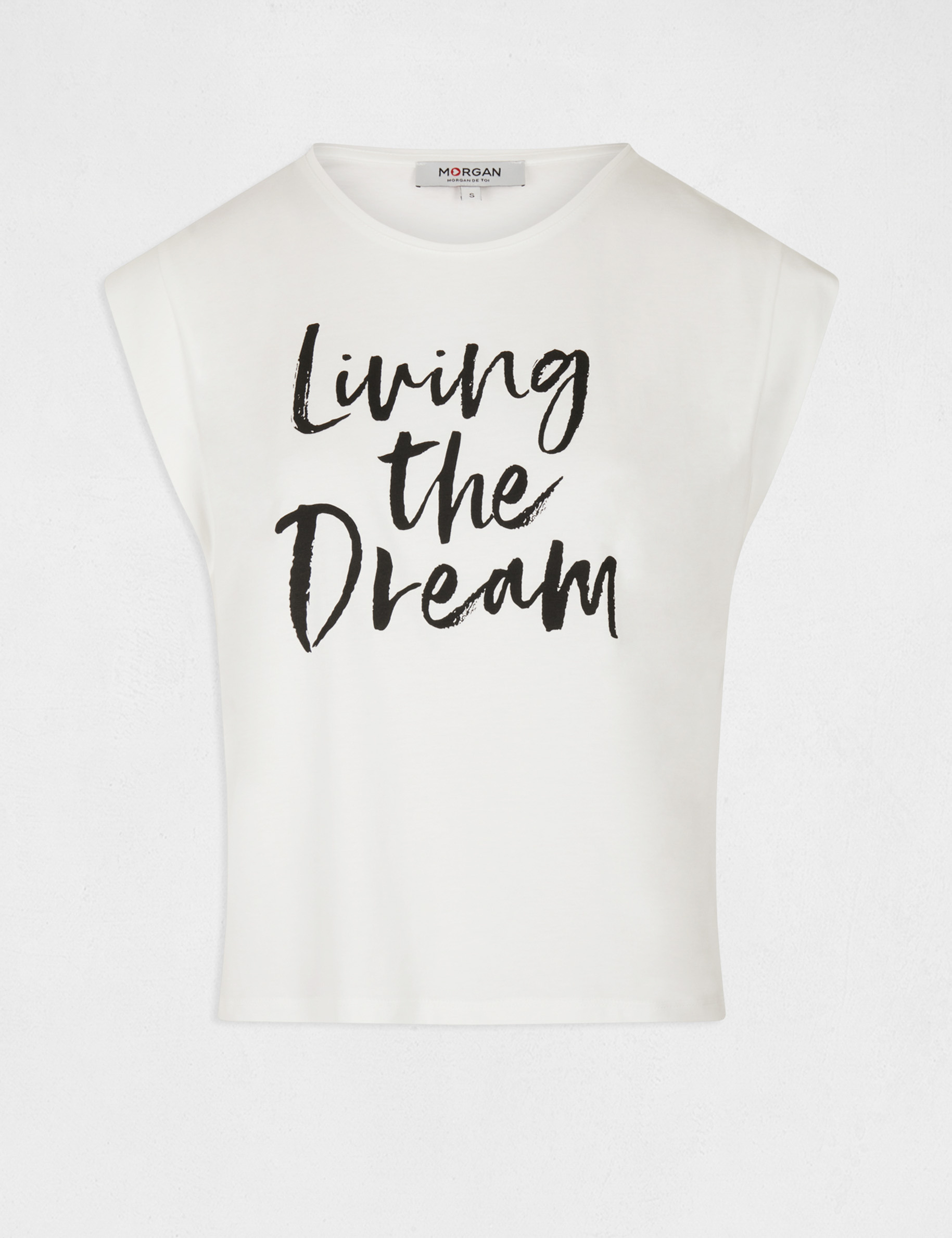 t shirt met korte mouwen en opschrift ecru vrouw T-shirt met korte mouwen en opschrift ecru vrouw