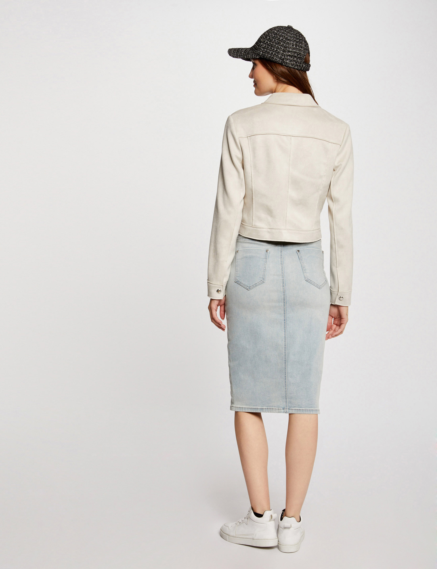 Jupe longueur genou en jean jean bleached femme