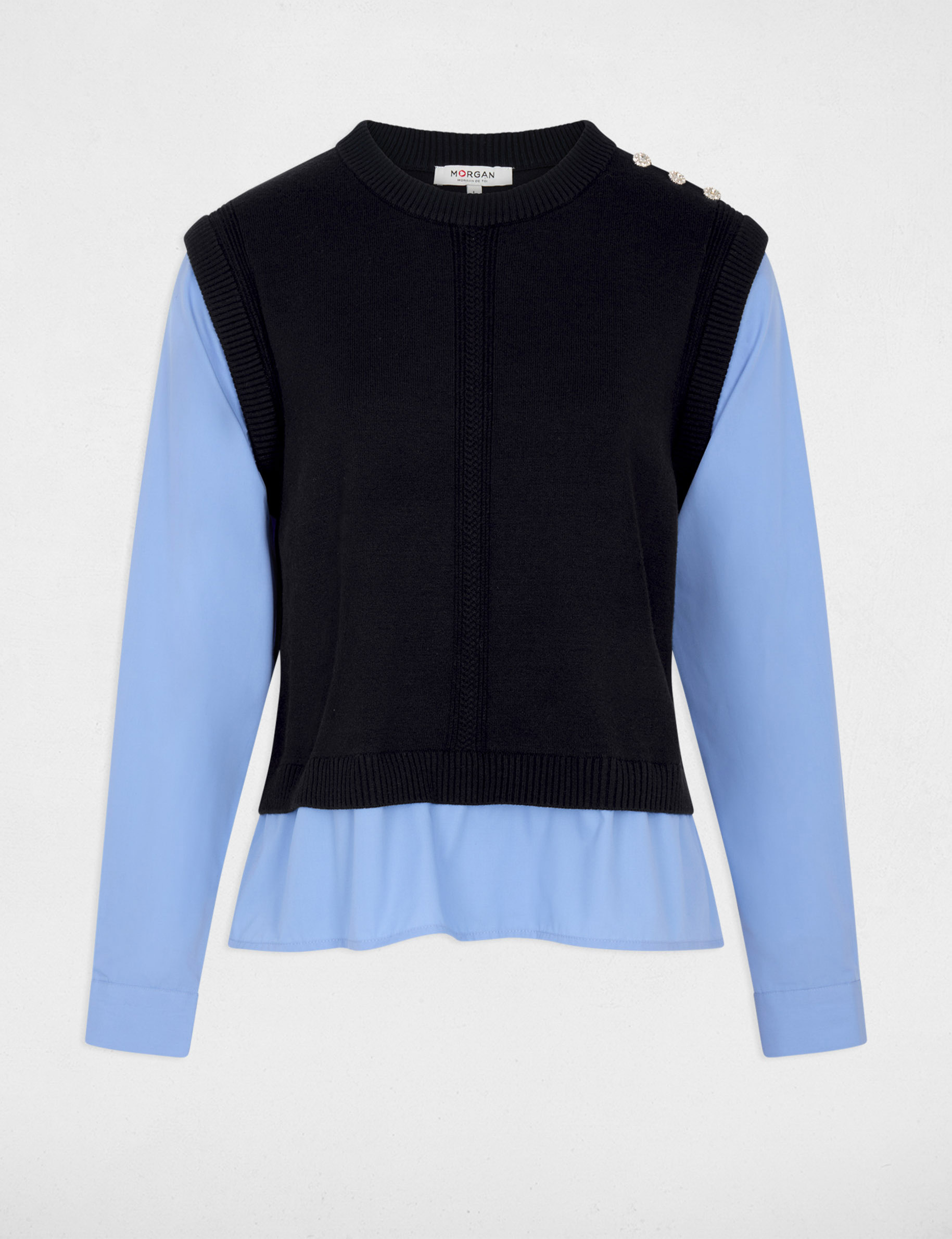 Getailleerde trui met reverskraag marineblauw vrouw