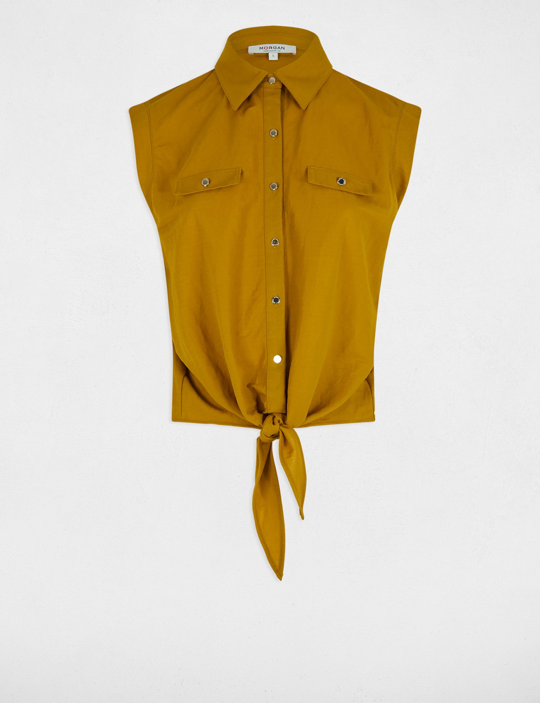 mouwloze blouse mosterd geel vrouw Mouwloze blouse mosterd geel vrouw