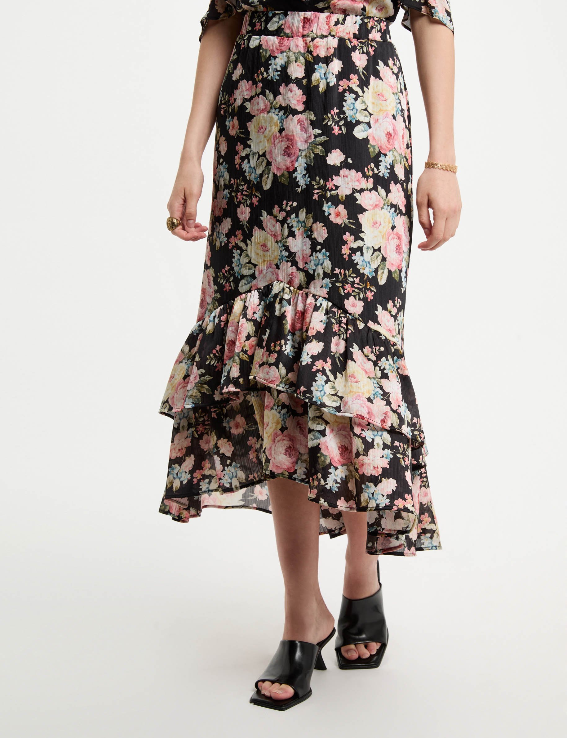 jupe midi volants imprimee multicolore femme Jupe midi volants imprimée multicolore femme