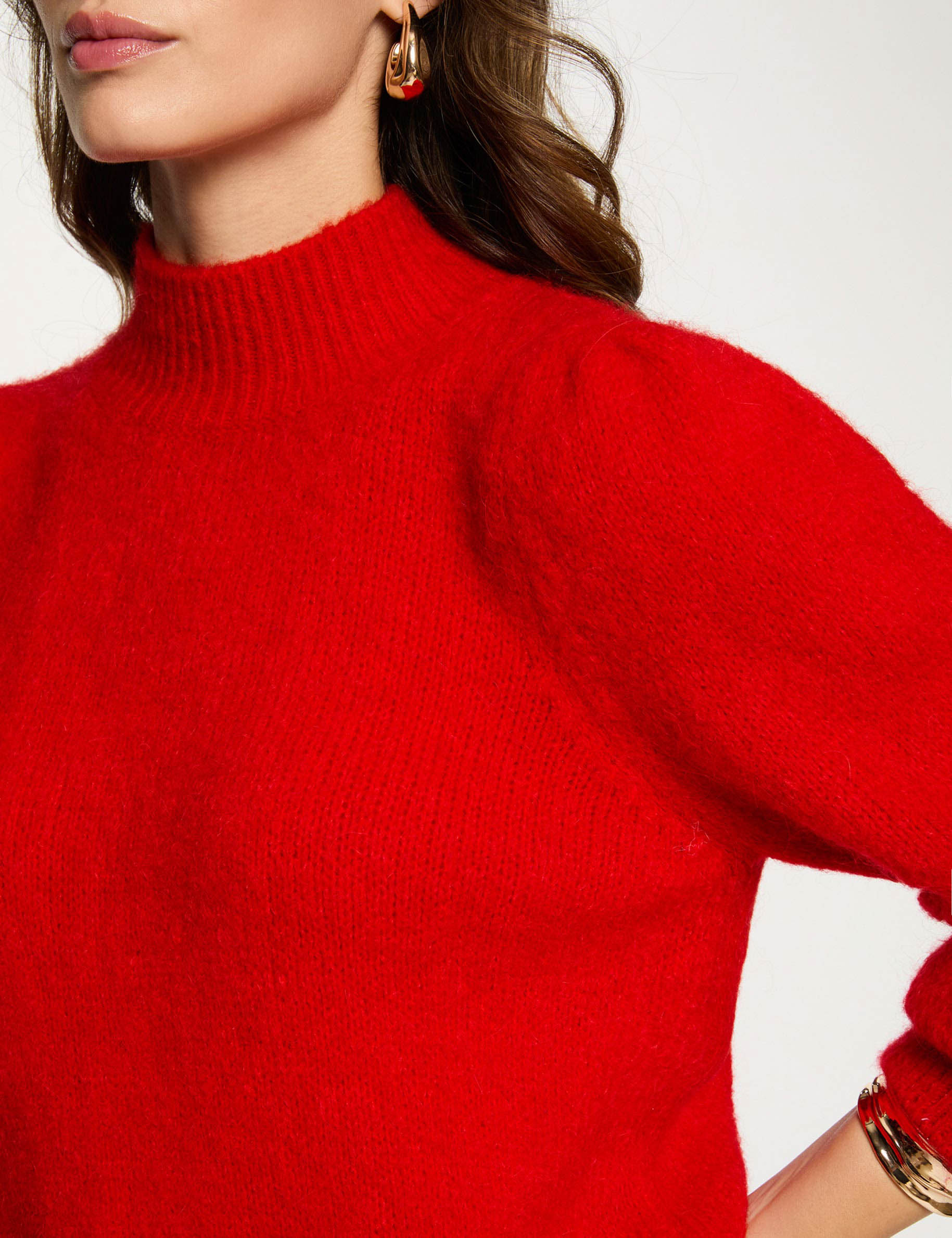 Pull col montant rouge femme