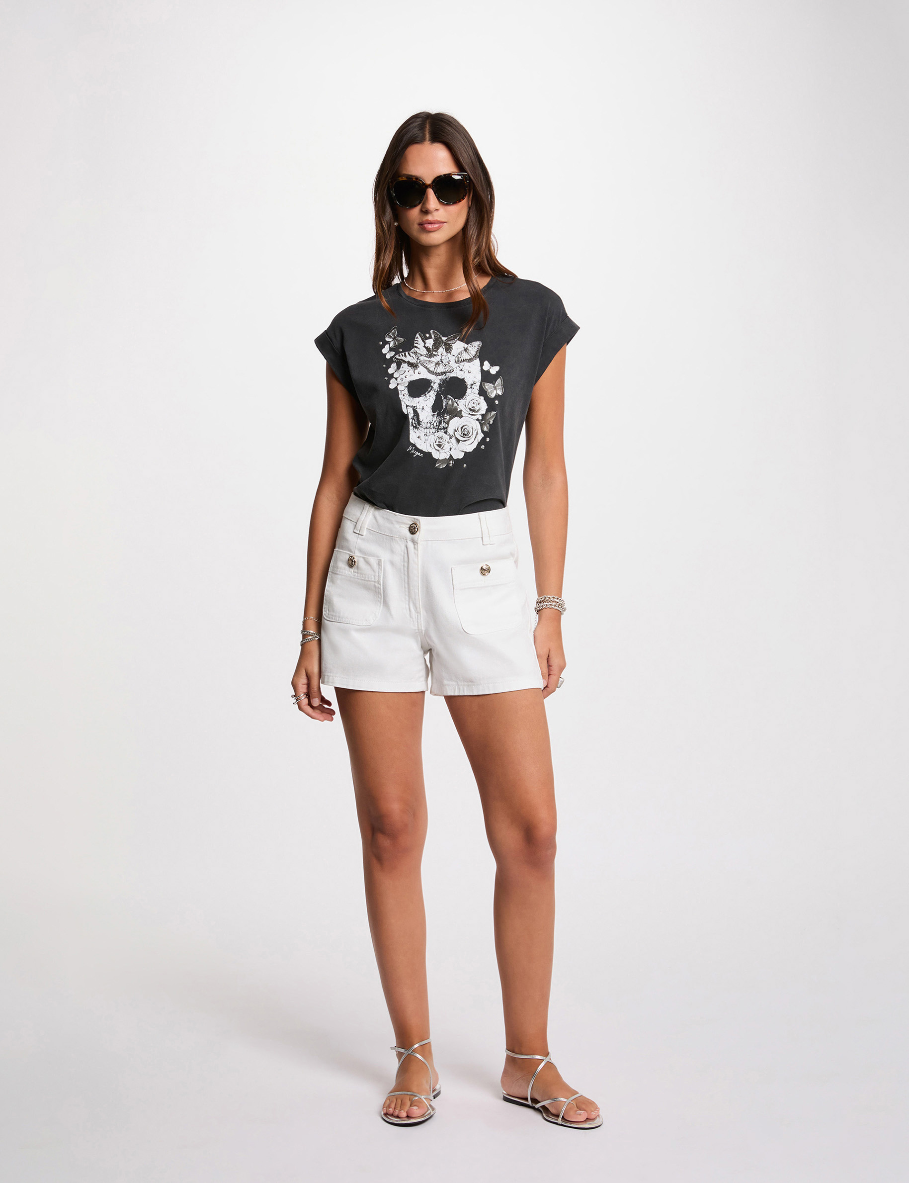 t shirt manches courtes gris fonce femme T-shirt manches courtes gris foncé femme