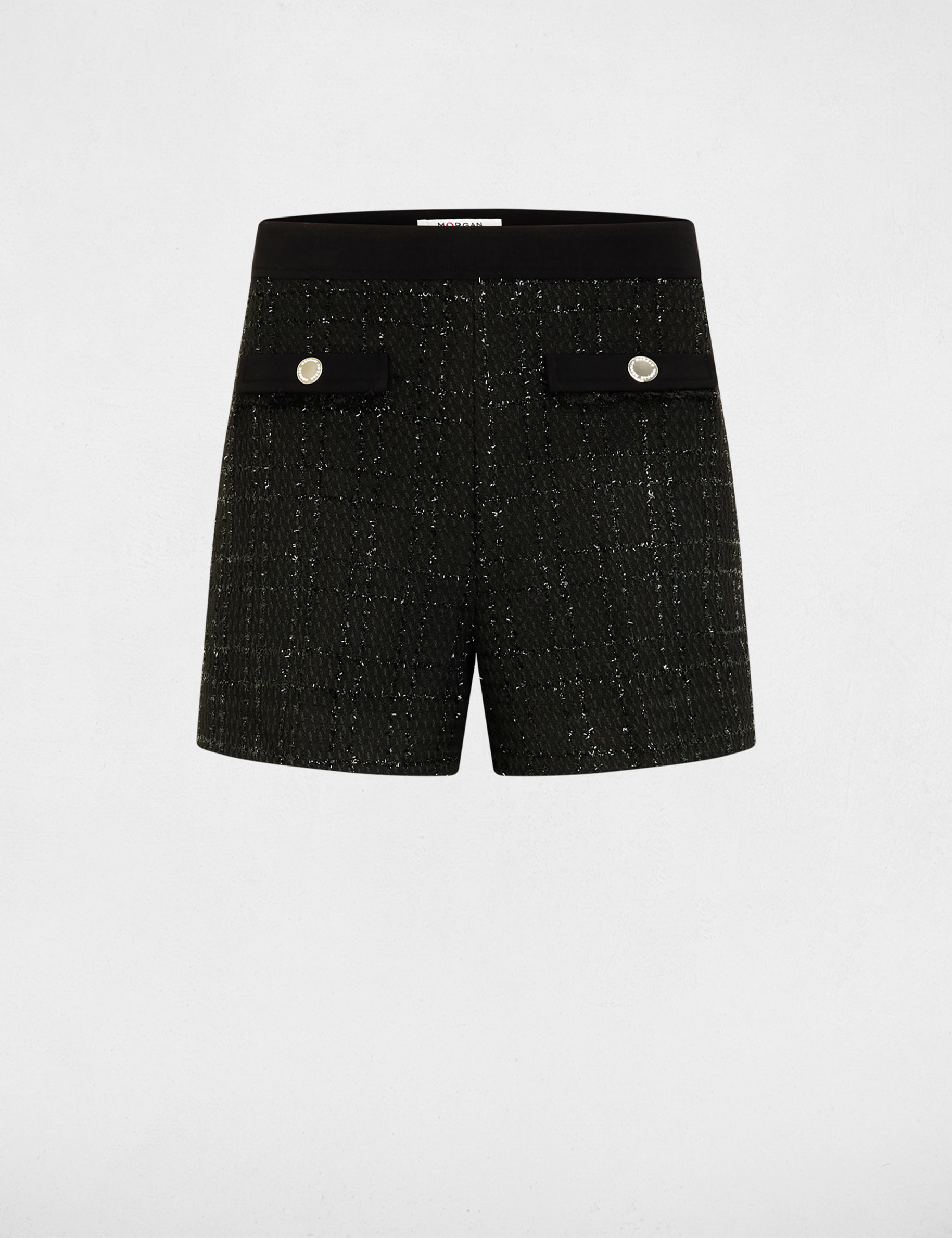 Short ajusté tweed noir femme