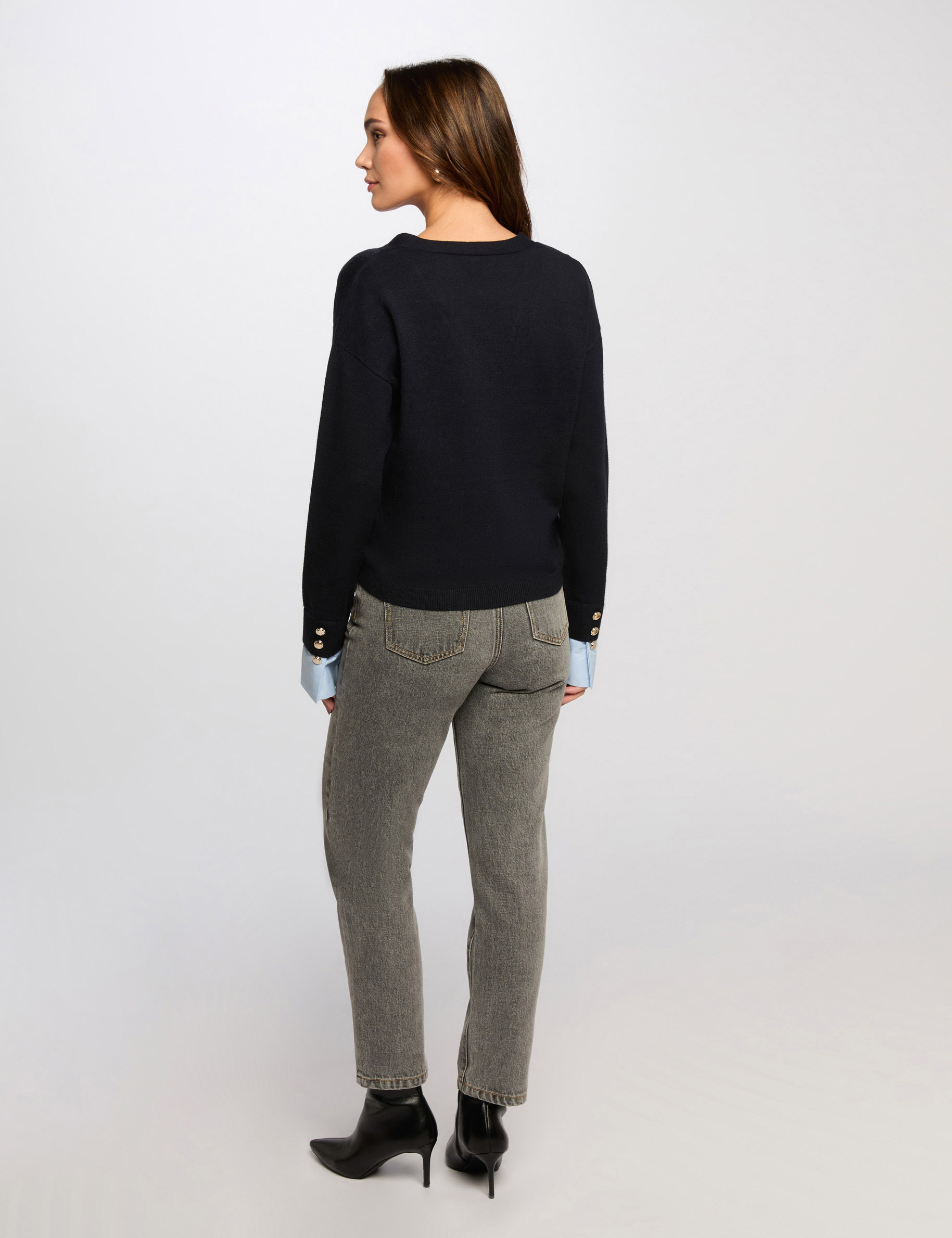 V-hals trui marineblauw vrouw