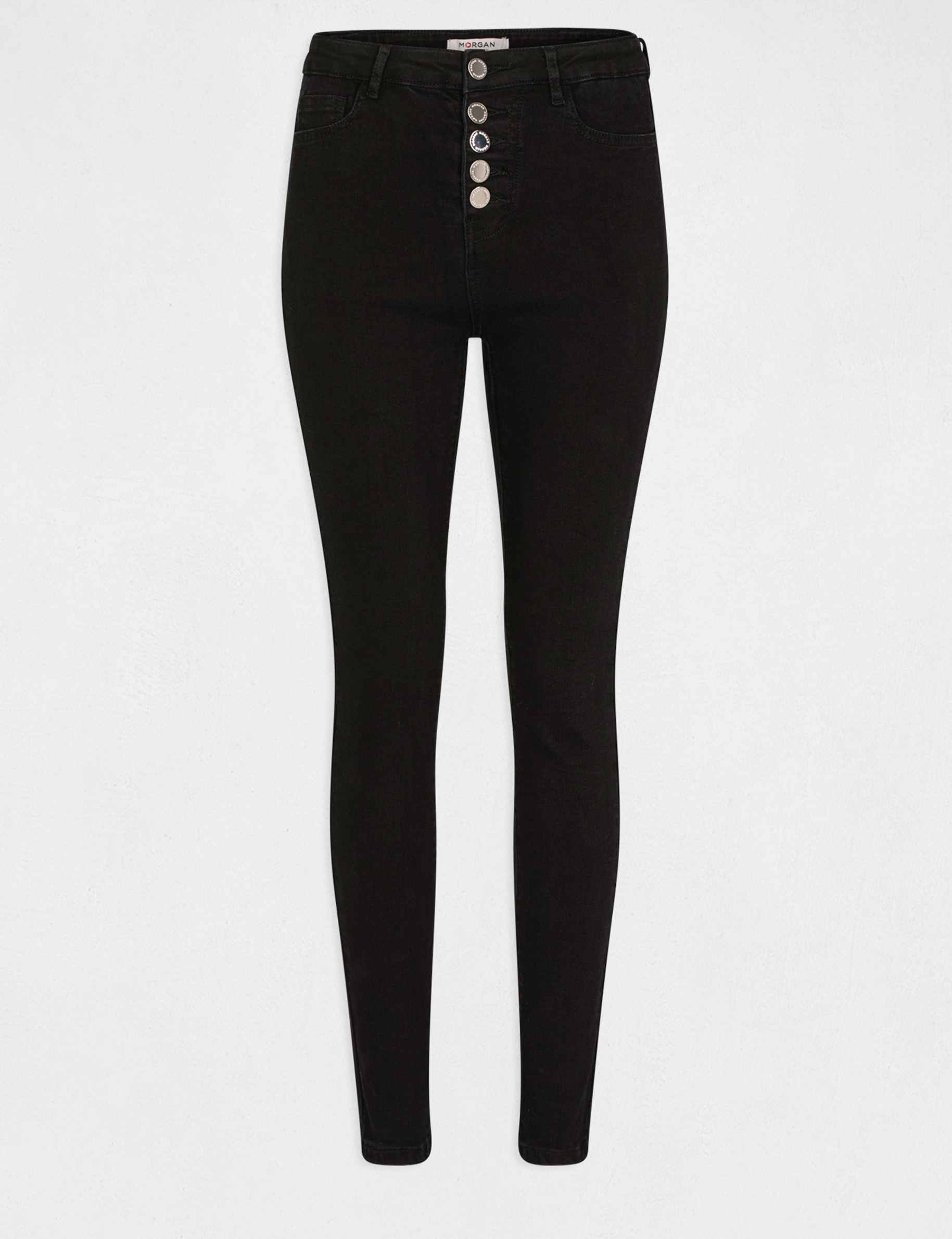 Jeans skinny taille standard boutonn&eacute; noir femme