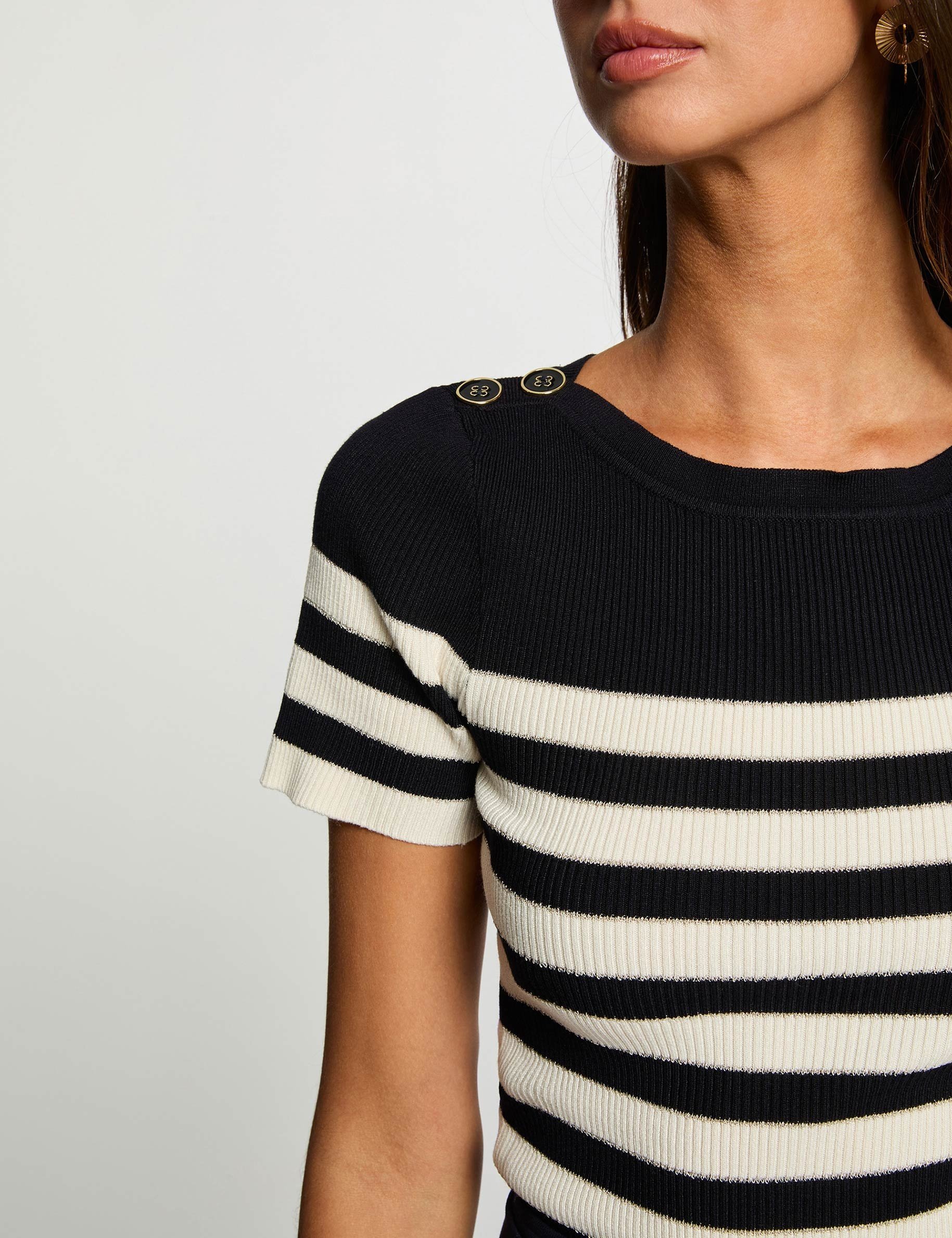 Pull col rond &agrave; rayures bleu marine femme