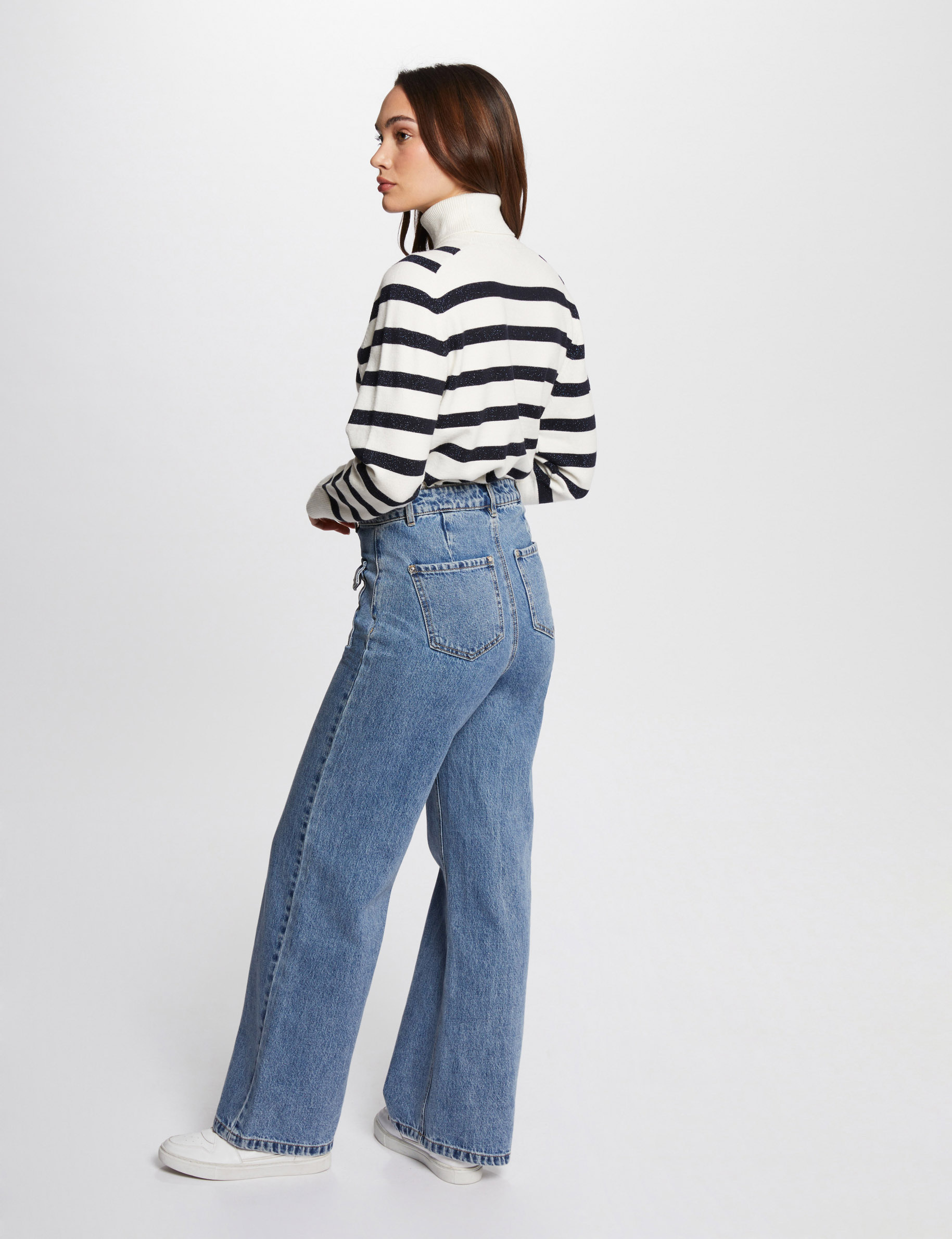 pull col roule a rayures ivoire femme Pull col roulé à rayures ivoire femme