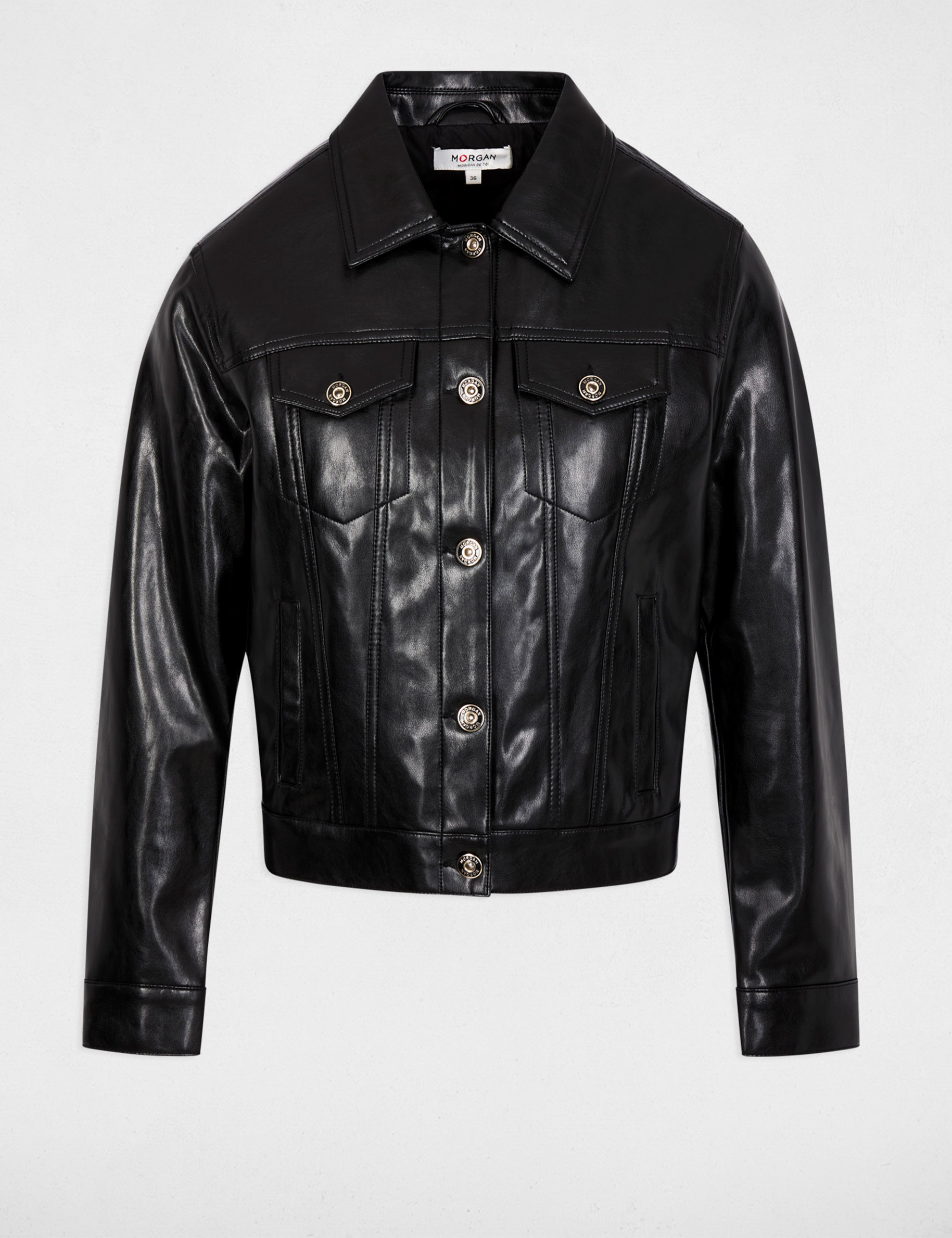 Blouson similicuir ouatin&eacute; noir femme