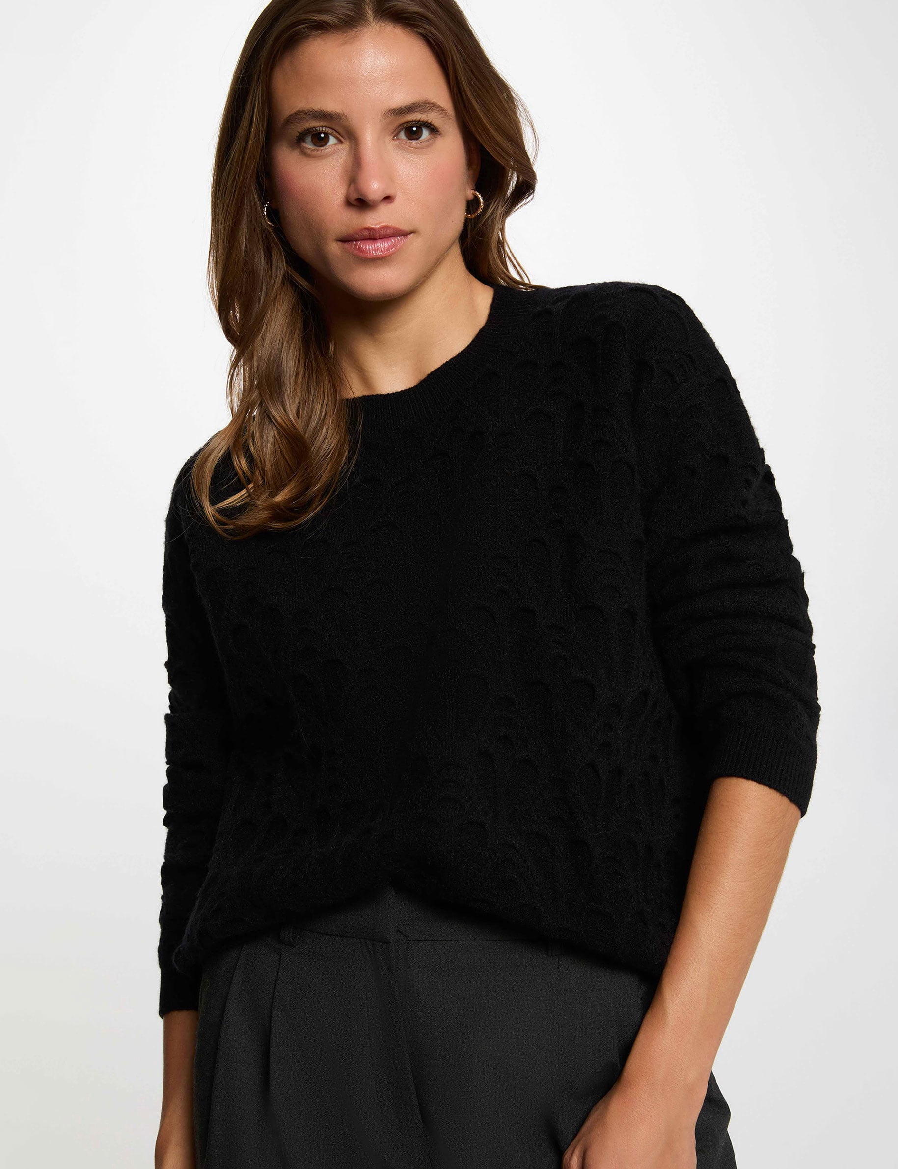 Trui met ronde hals en fantasie zwart vrouw
