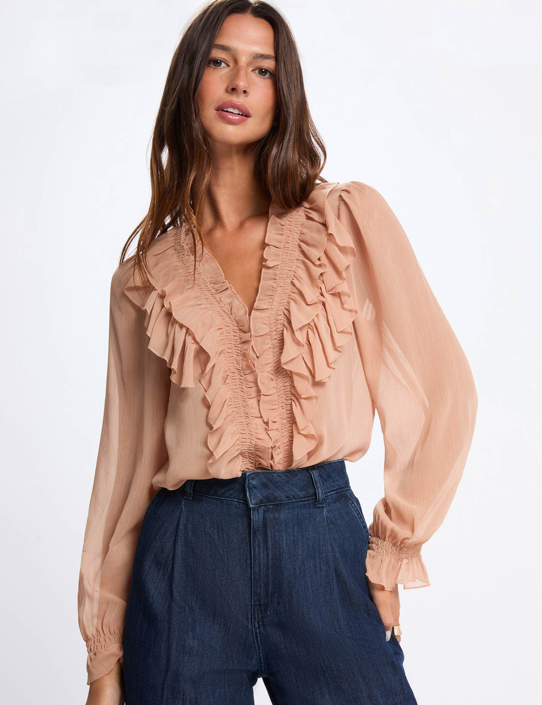 Chemise fluide col v rose saumon femme