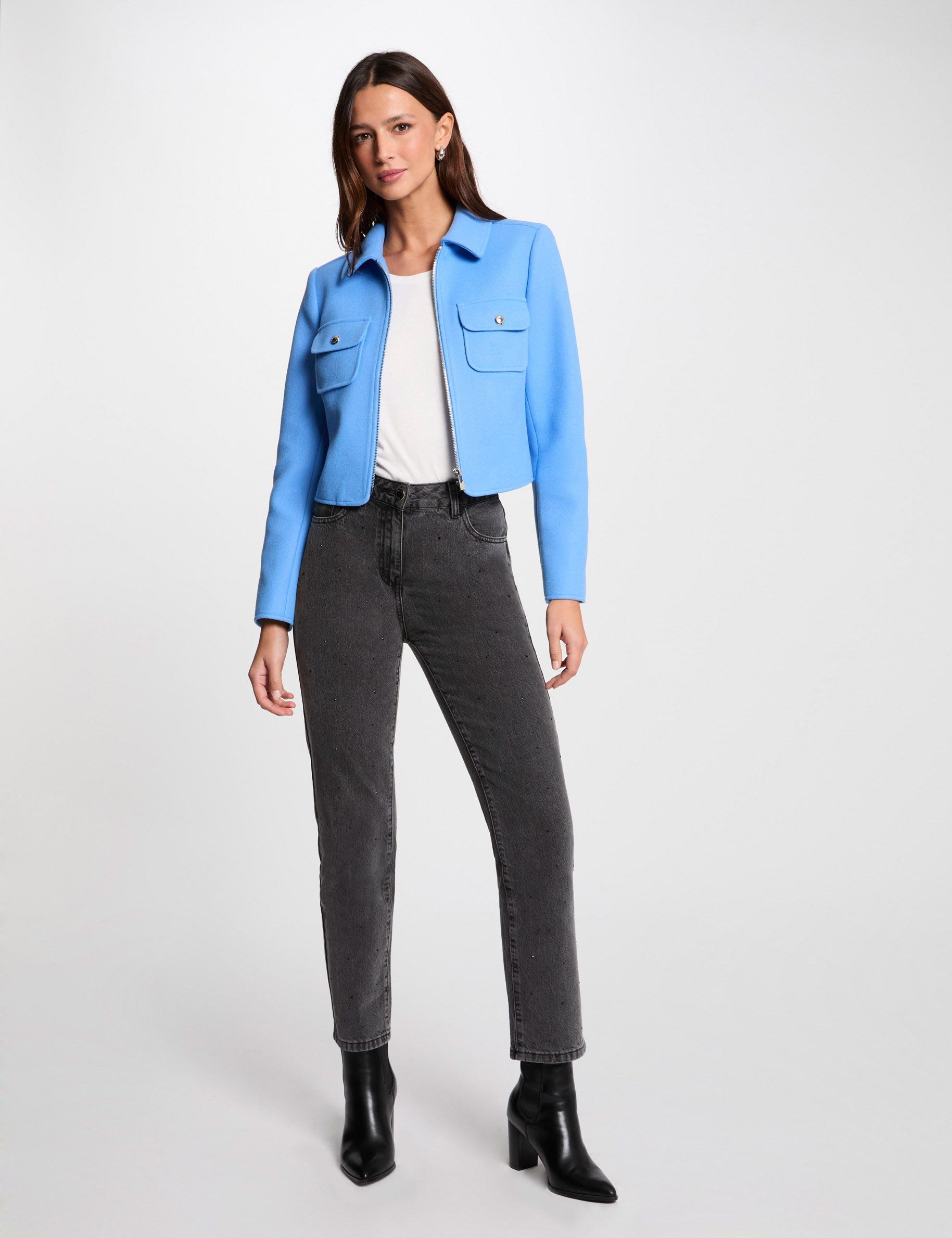 korte jas met rits bleu vrouw Korte jas met rits bleu vrouw