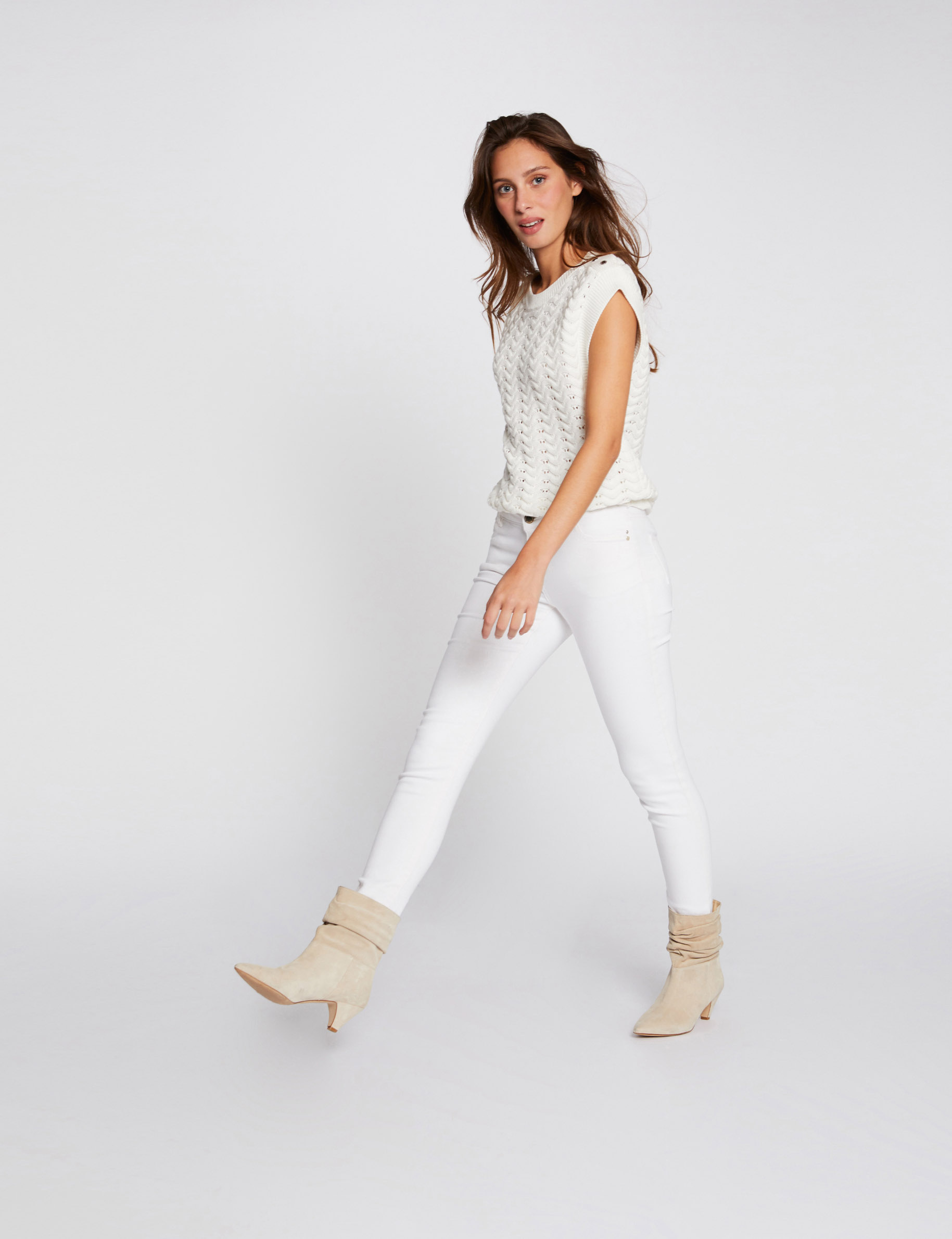 Skinny jeans met lage taille ecru vrouw