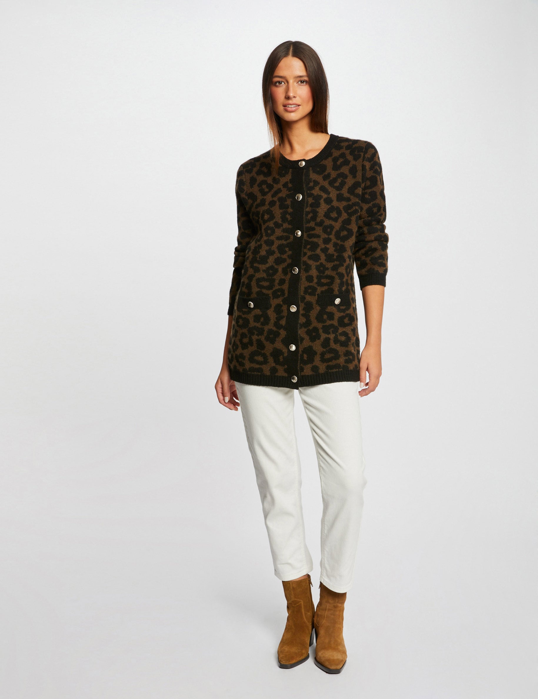 Halflang vest met luipaardprint zwart vrouw