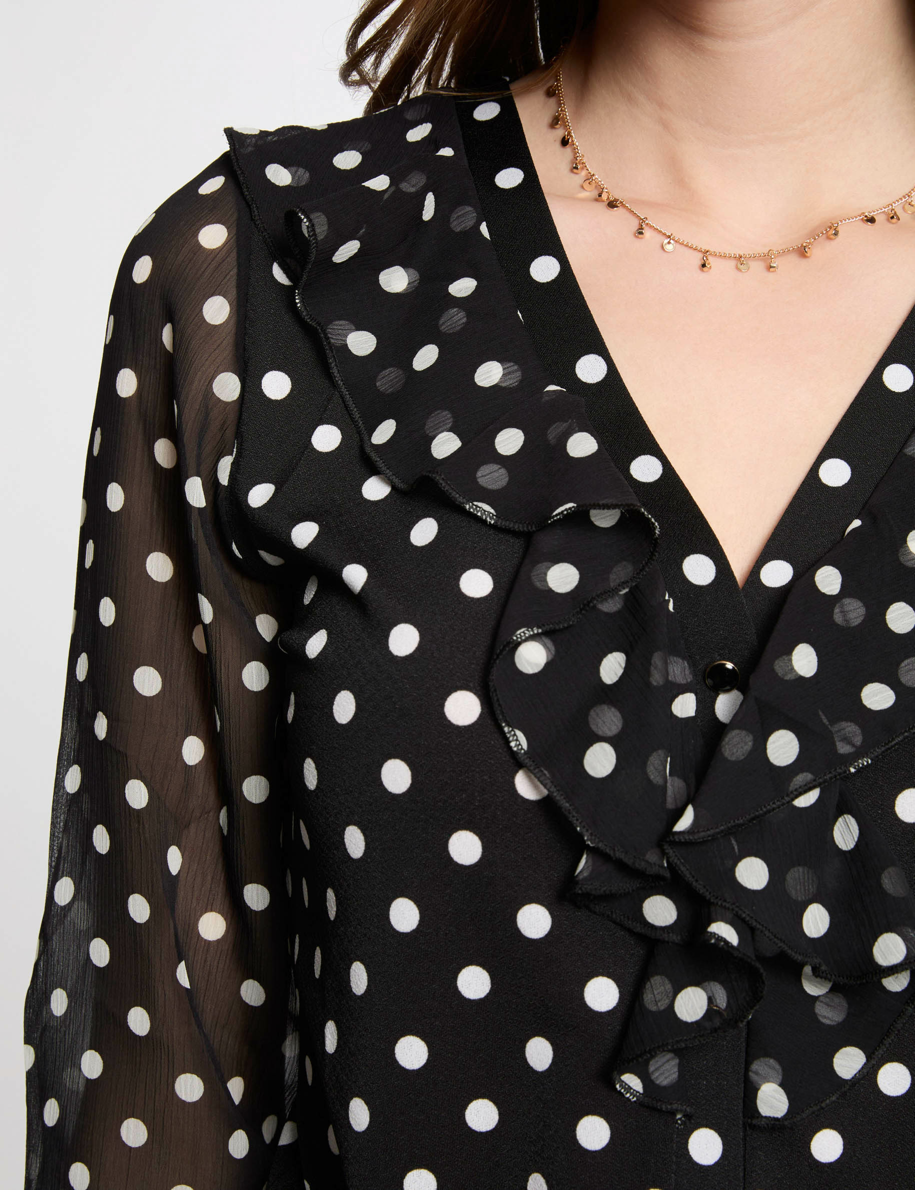 t shirt manches 34 a pois blanc femme T-shirt manches 3/4 à pois blanc femme