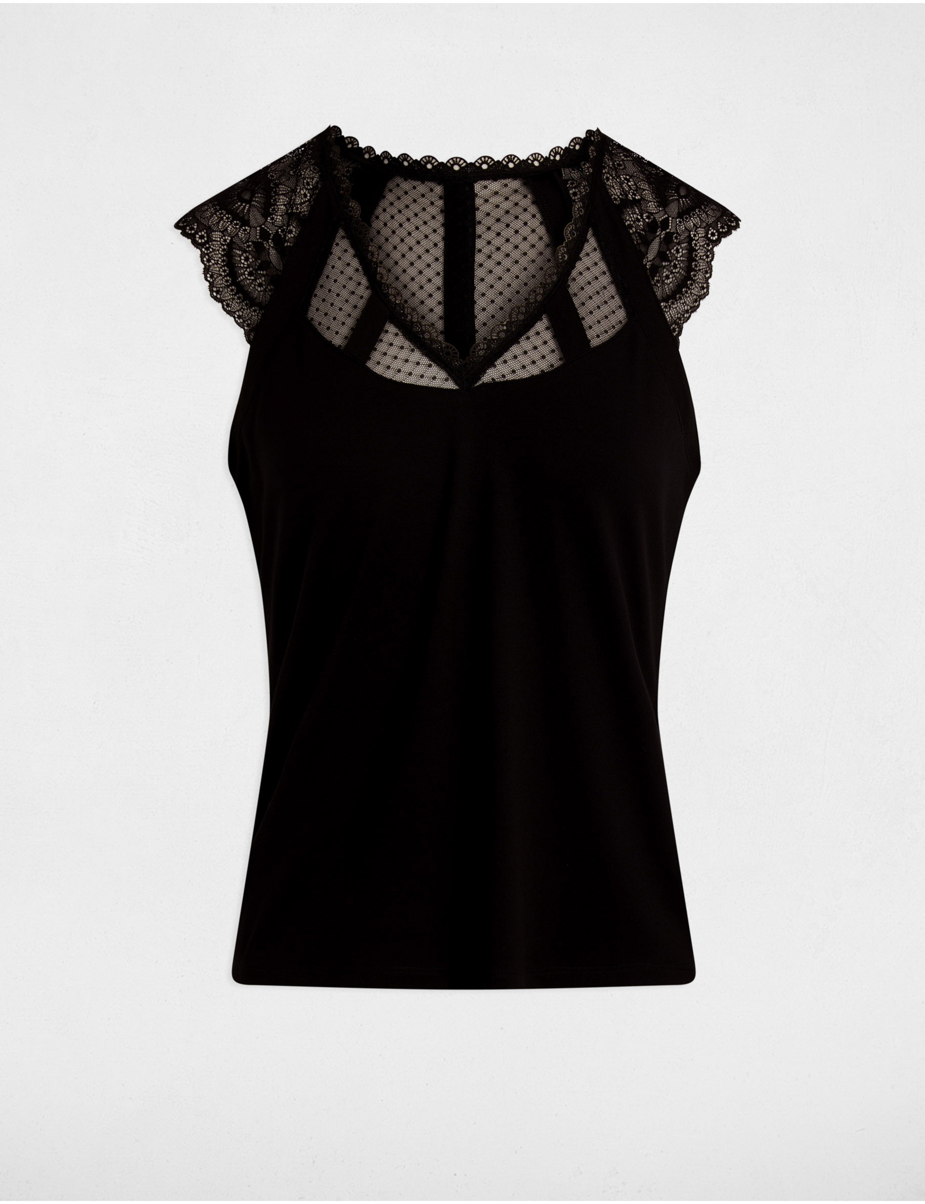 T-shirt dentelle col v noir femme