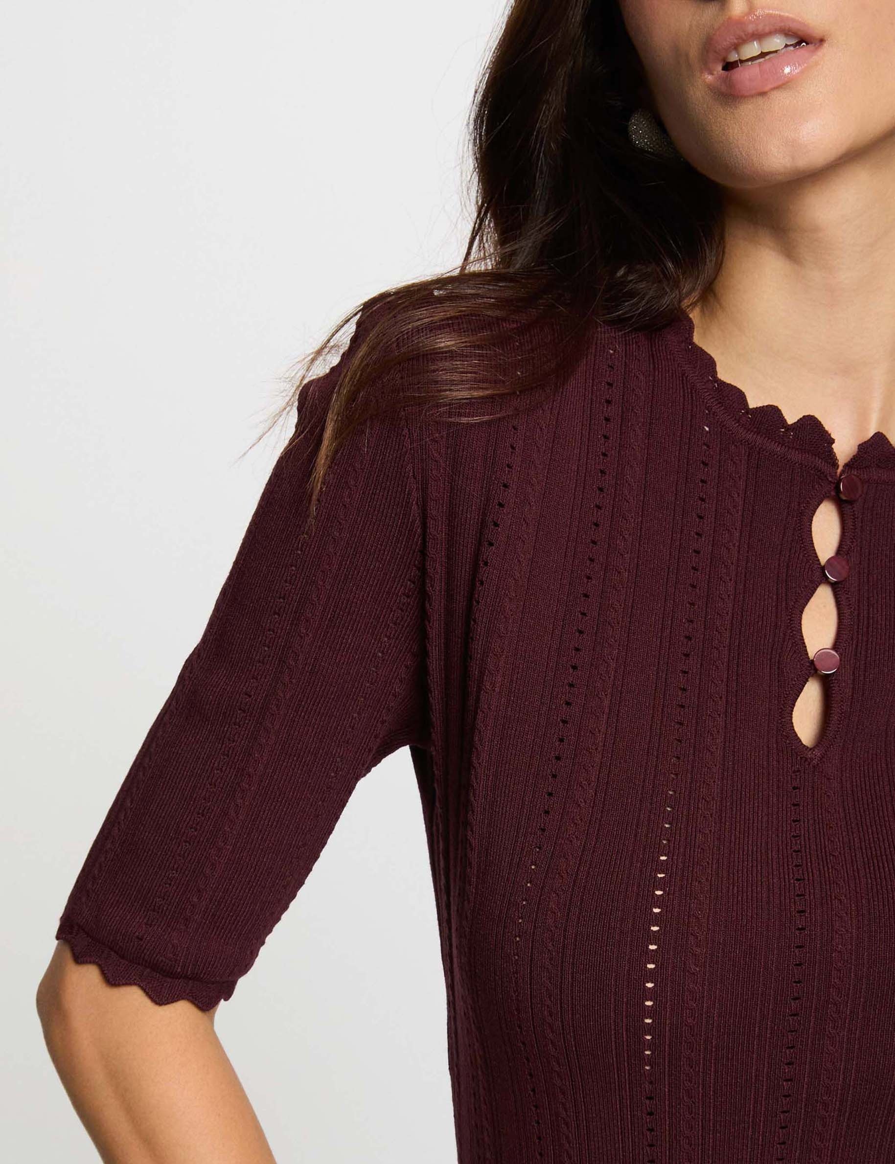 pull ajoure manches 34 prune femme Pull ajouré manches 3/4 prune femme