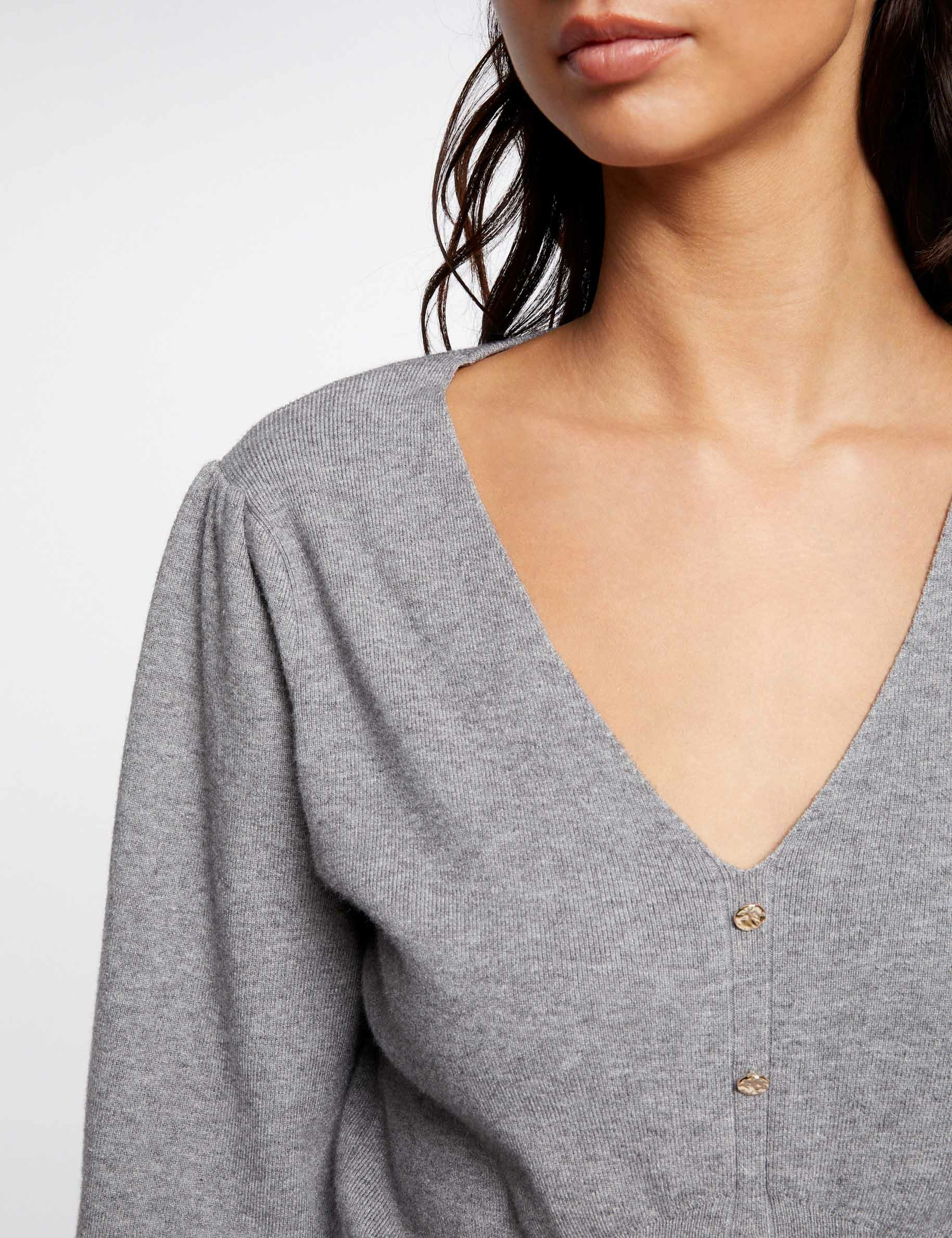 Pull manches longues avec col en V gris moyen femme