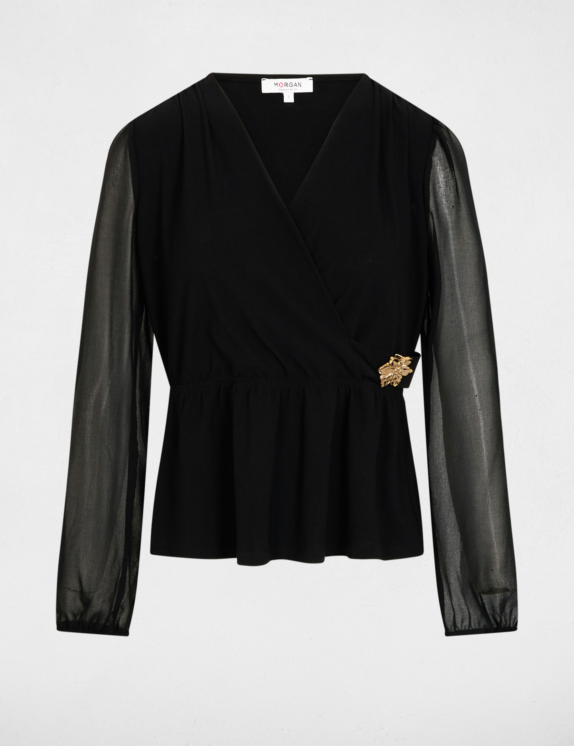 T-shirt cache-coeur col v noir femme