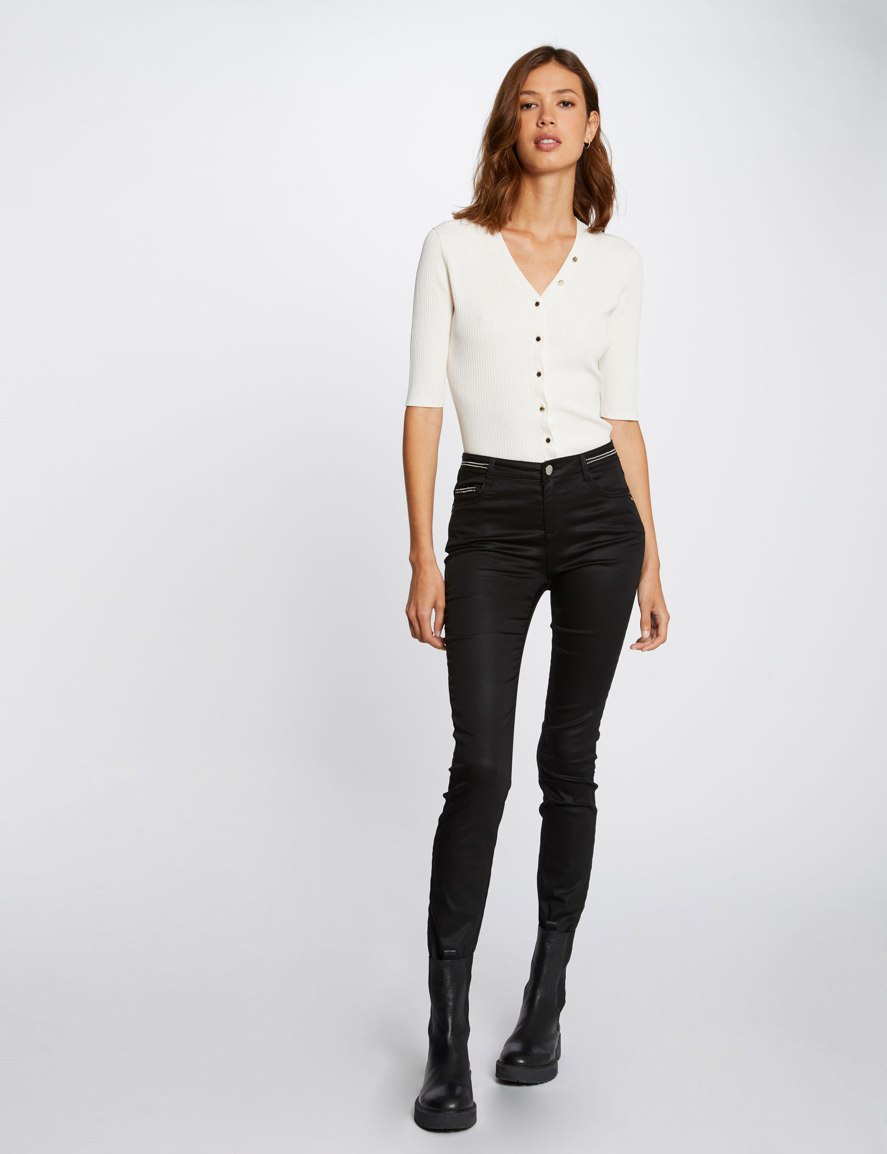 Gecoate slimfit broek zwart vrouw