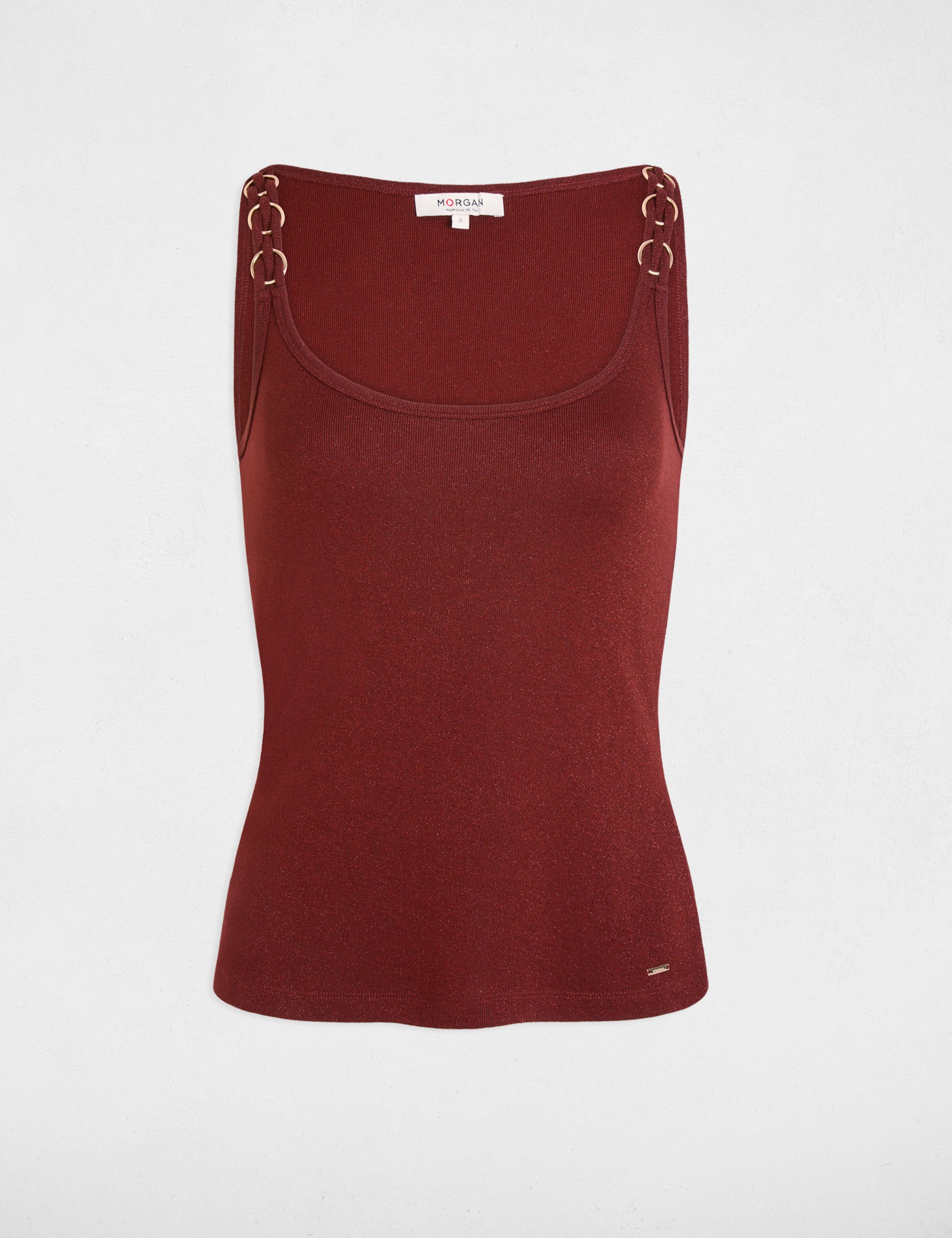 T-shirt cintr&eacute; col rond marron cognac femme