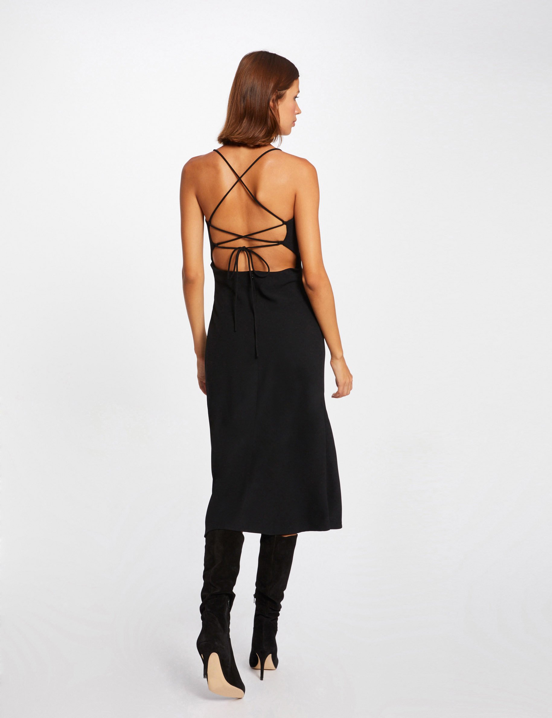 Robe midi droite avec laçage noir femme