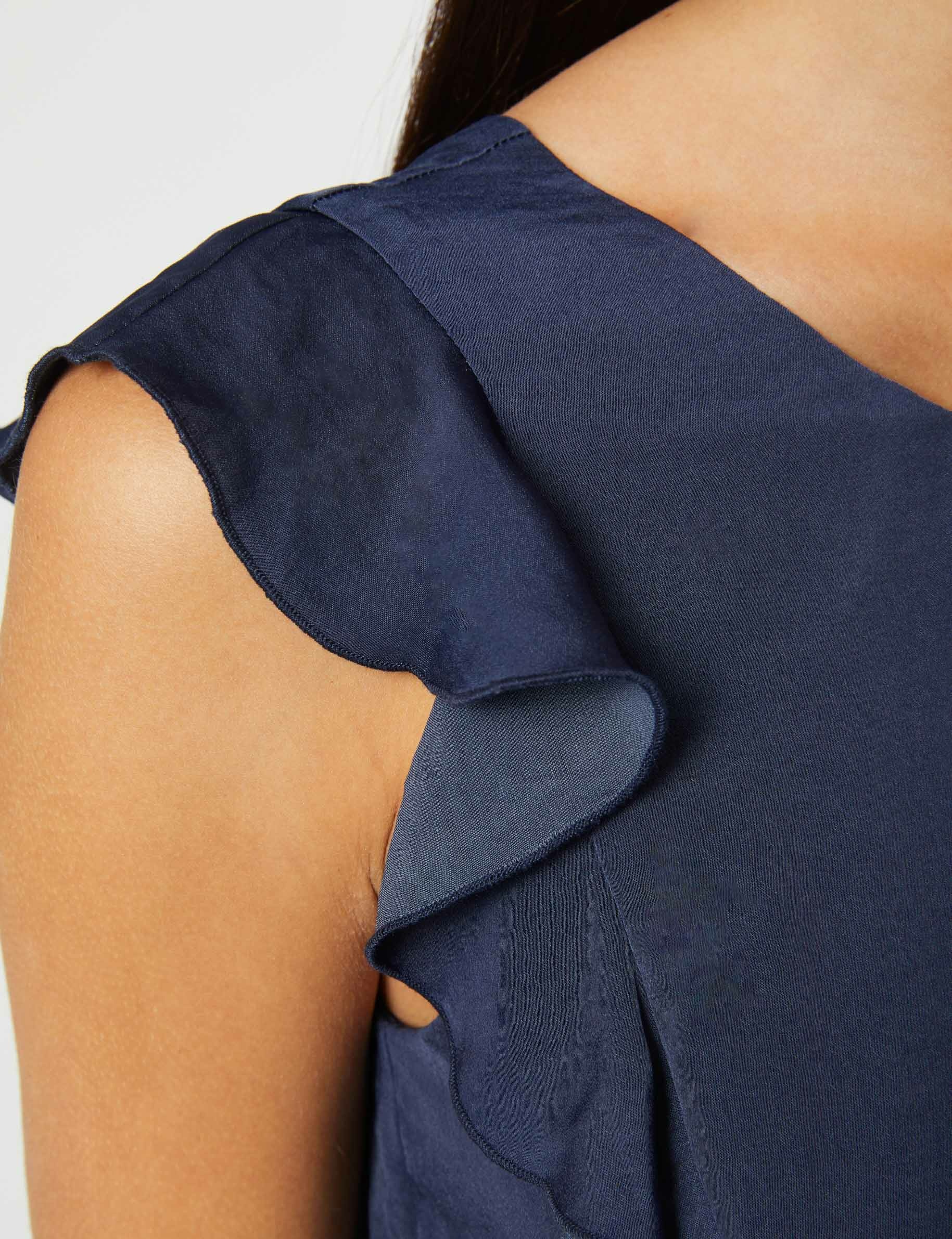 robe longue evasee a taille smockee indigo femme Robe longue évasée à taille smockée indigo femme