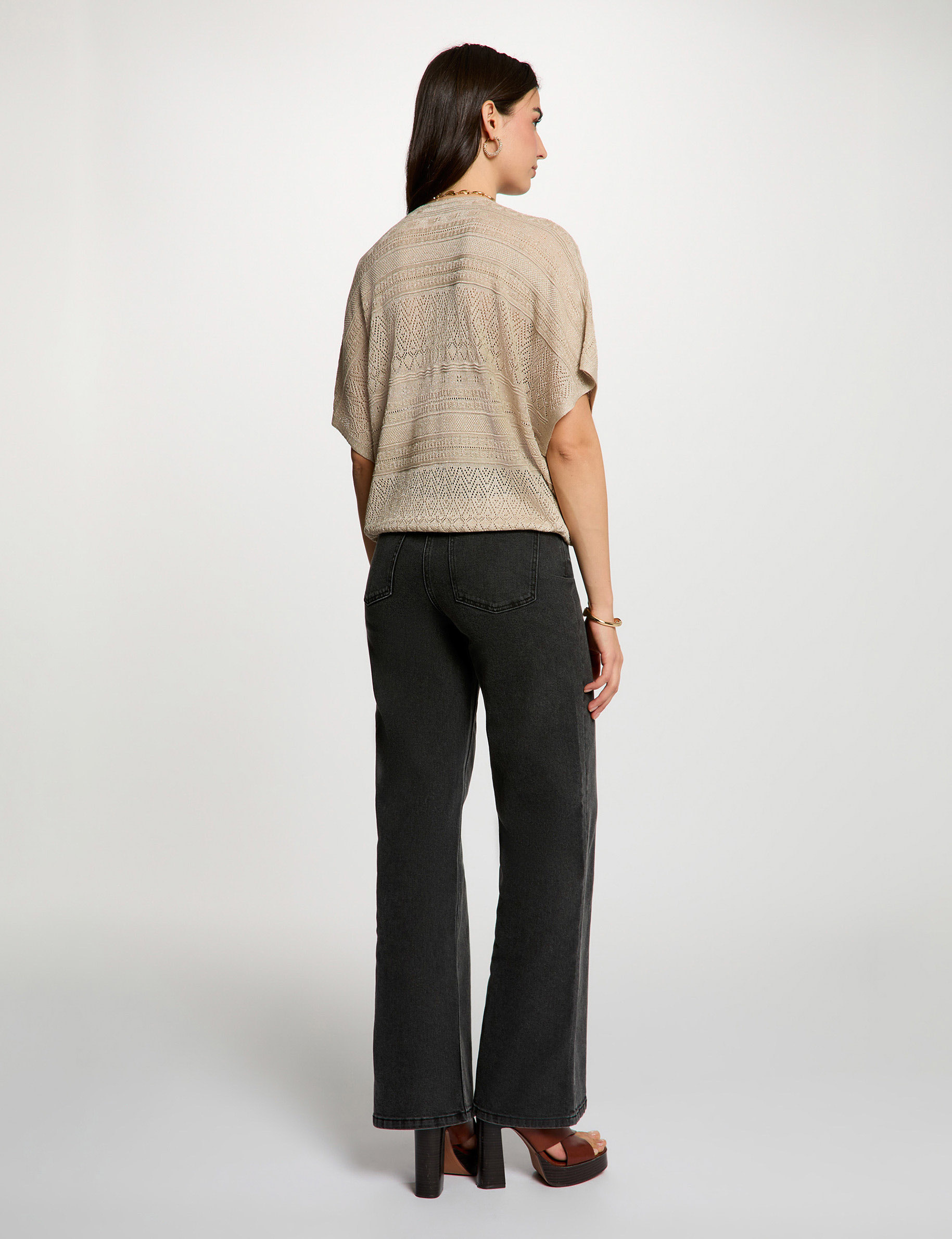 Pull oversize col v jaune or femme