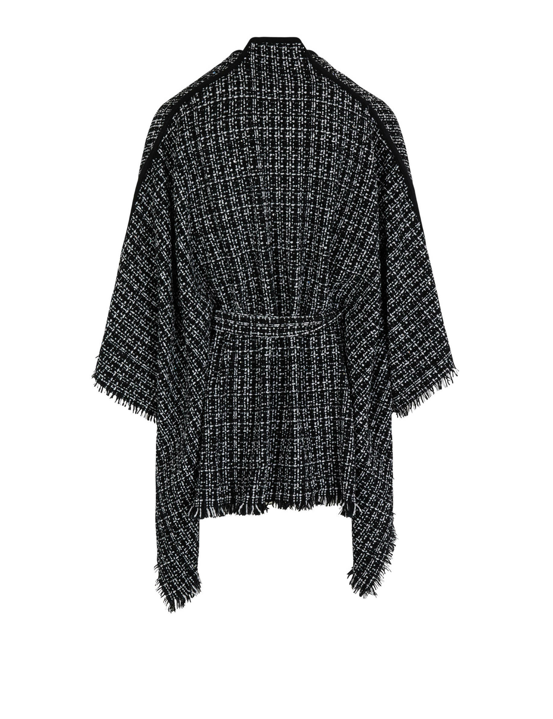 cape met ceintuur van tweed zwart vrouw Cape met ceintuur van tweed zwart vrouw