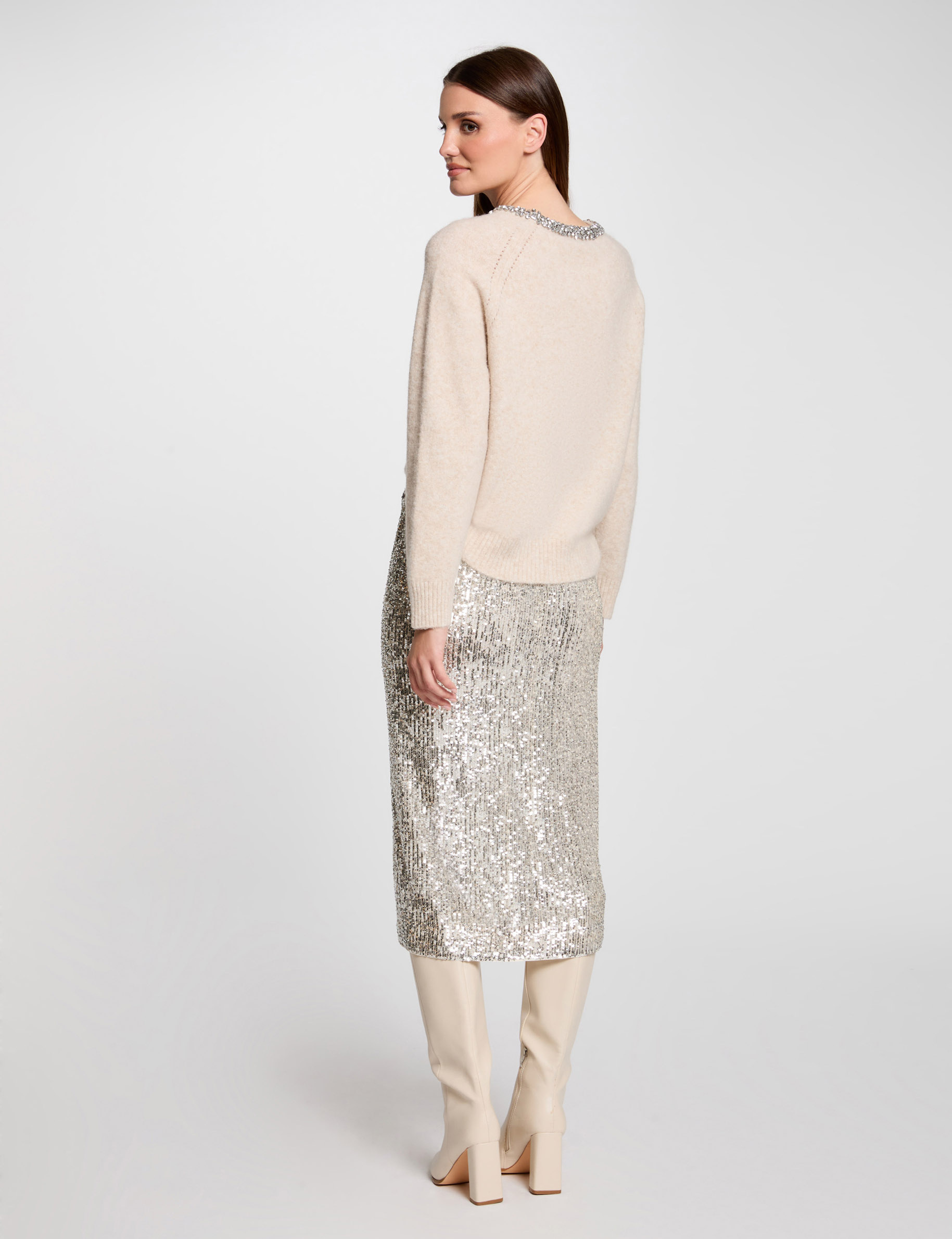 pull col bateau details bijoux beige femme Pull col bateau détails bijoux beige femme