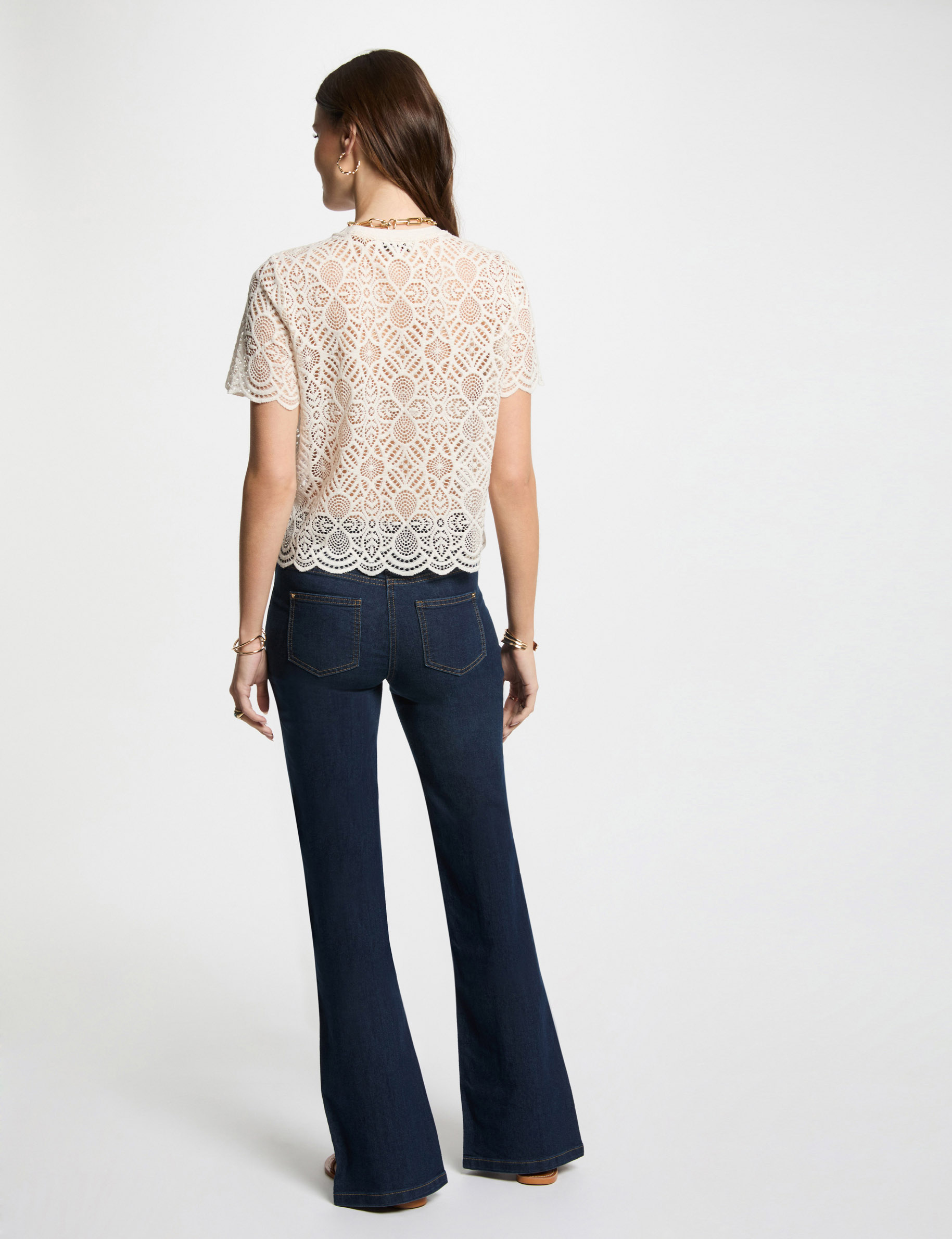 bootcut jeans met splitten ruw denim vrouw Bootcut jeans met splitten ruw denim vrouw