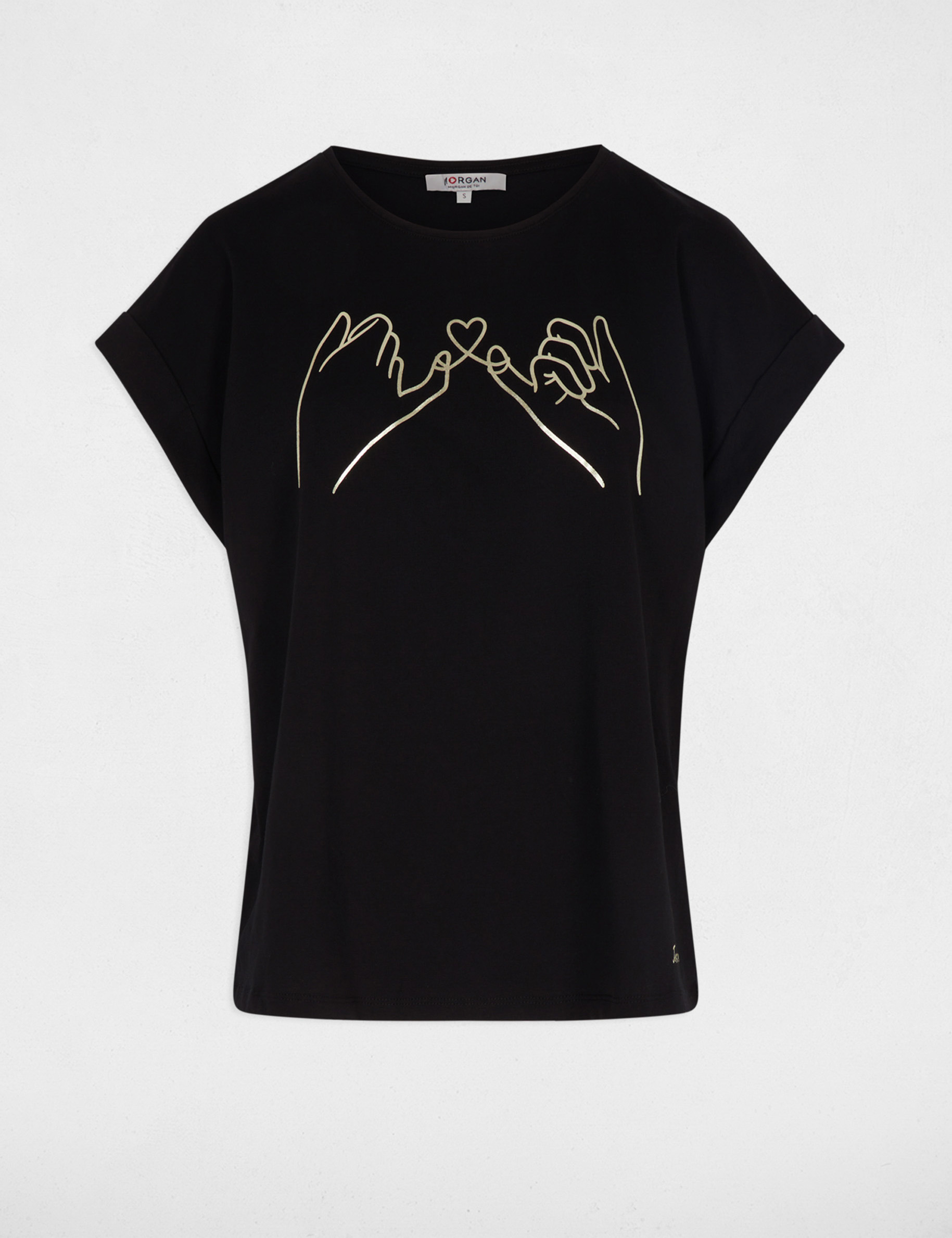 Kort T-shirt met opdruk zwart vrouw