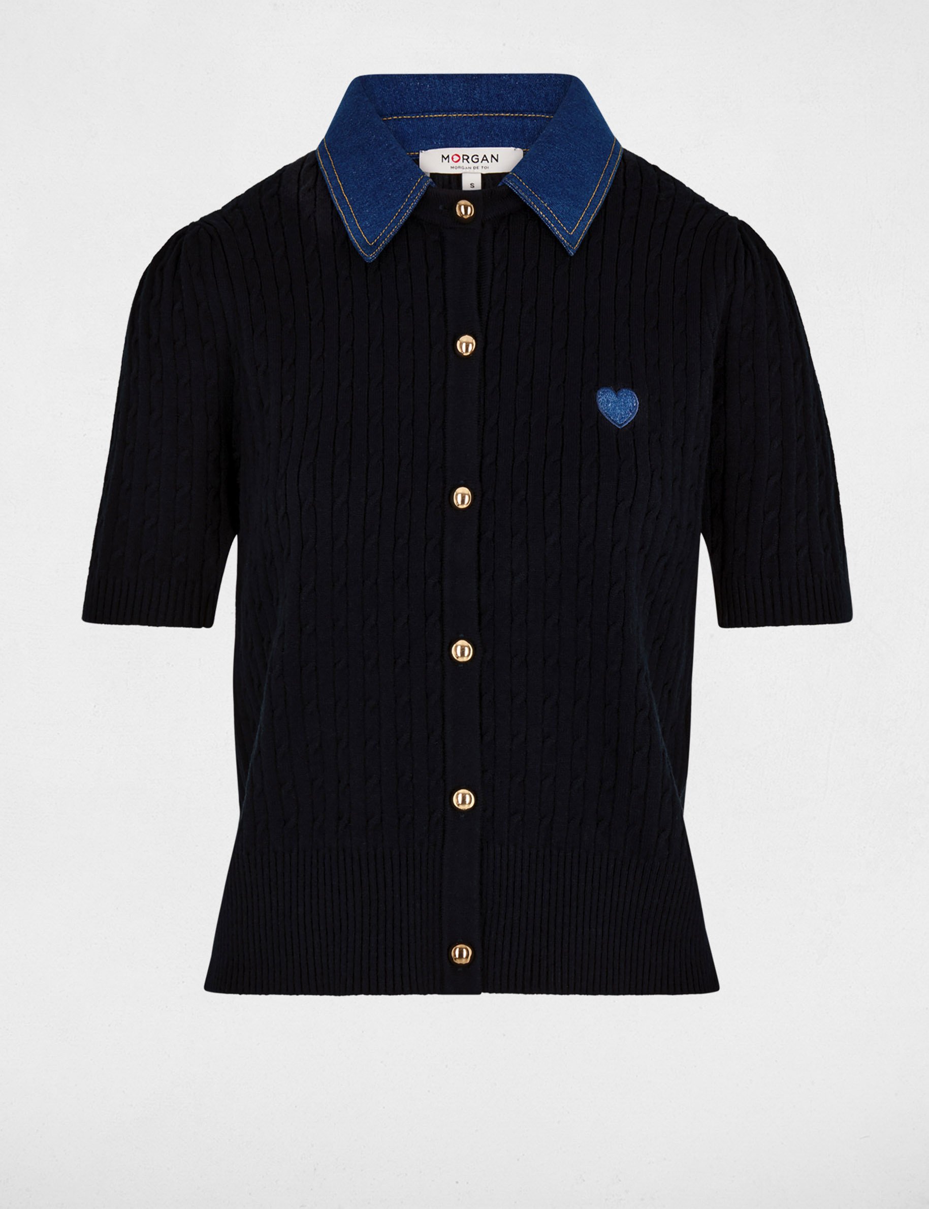 Trui met omgeslagen kraag marineblauw vrouw