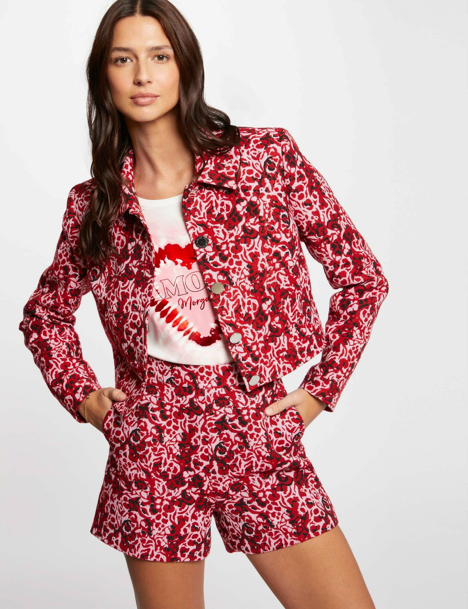 Kort jacquardjack meerkleurig vrouw