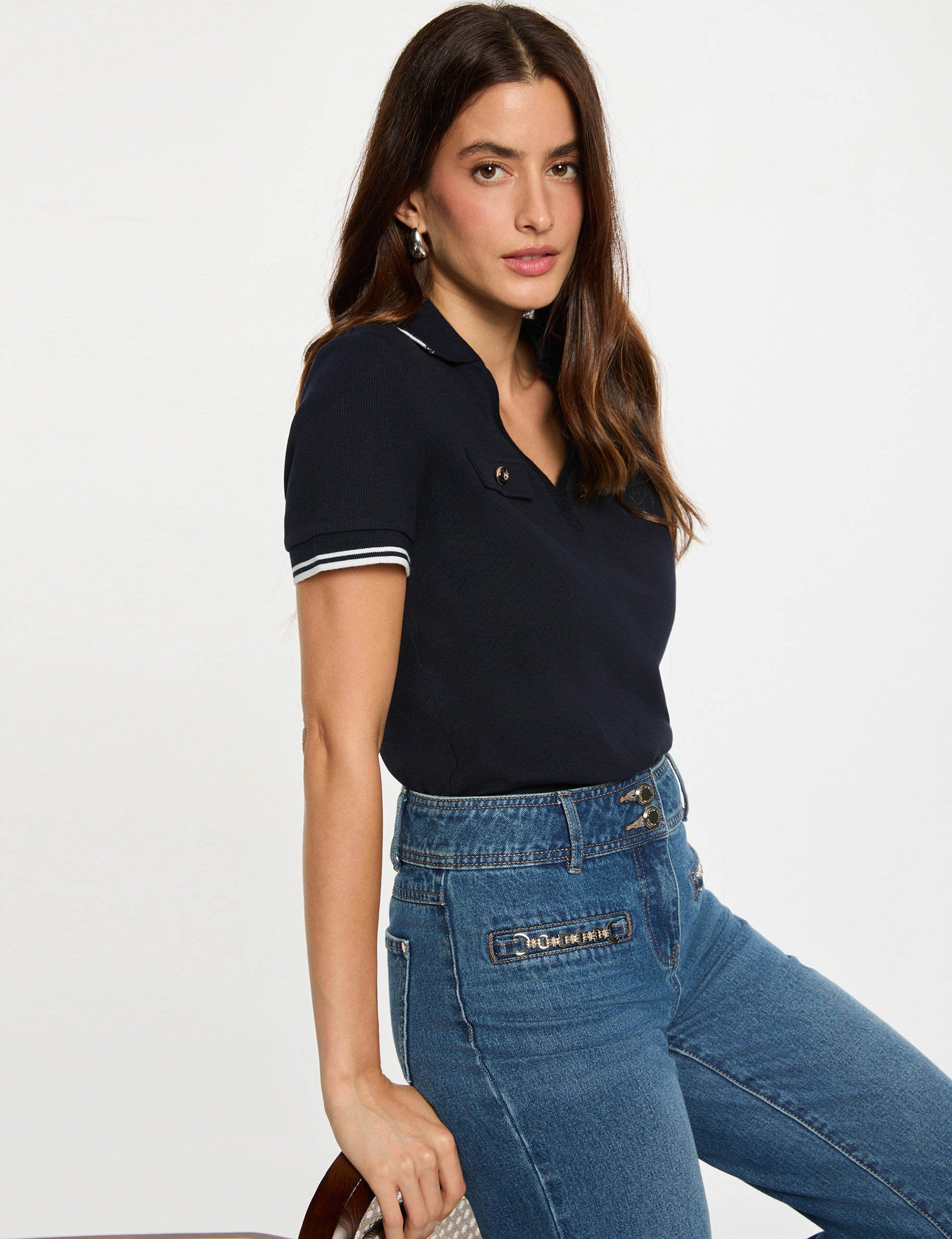 T-shirt polo cintré bleu marine femme